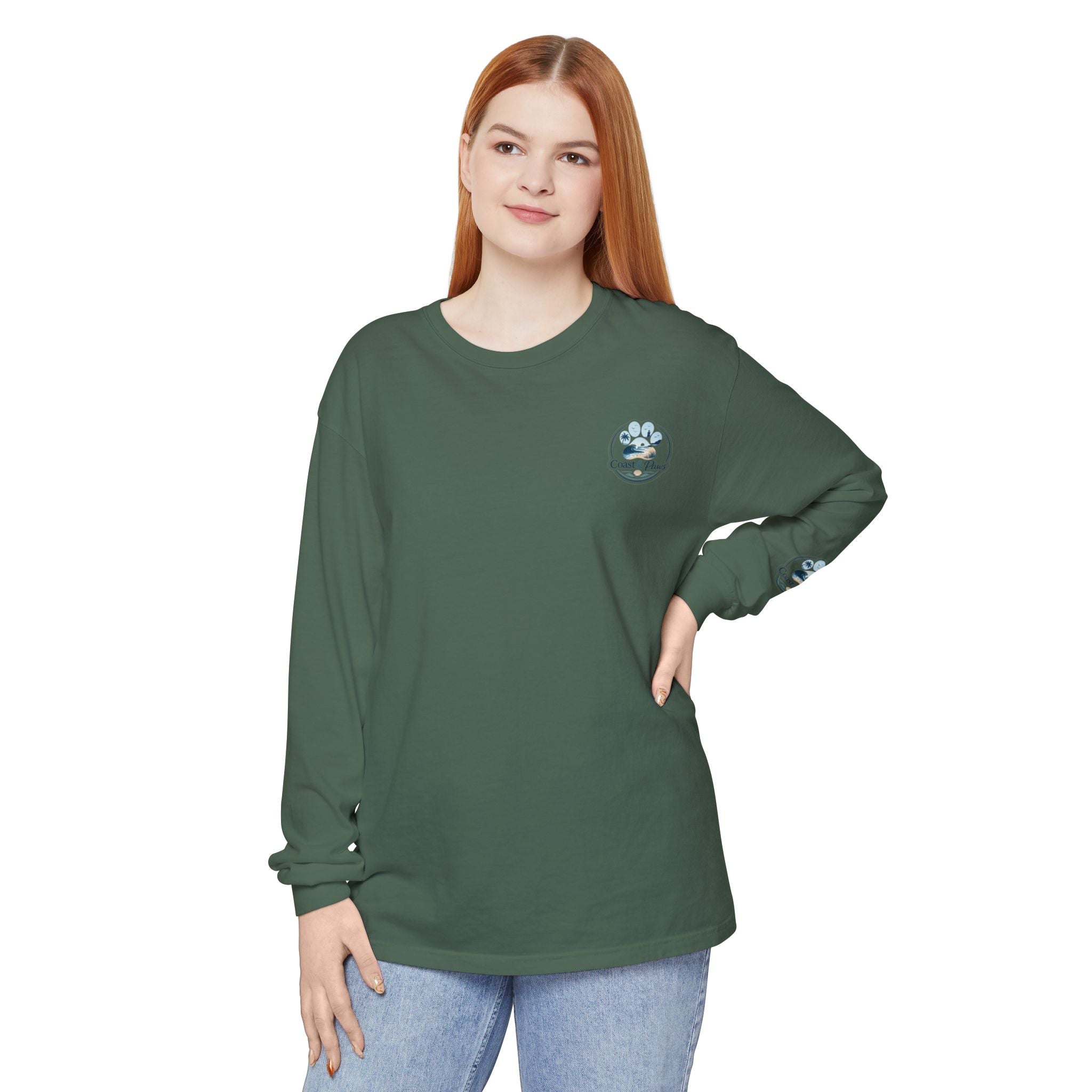 Coast & Paws Signature Soft Long Sleeve Tee — Coastal Paw Wave Graphic