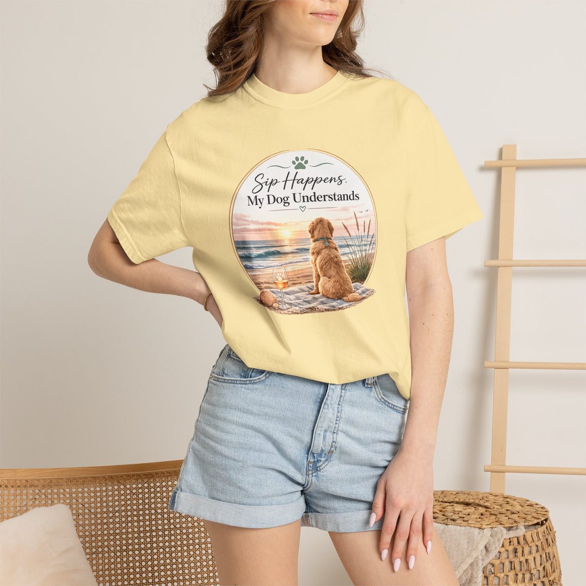 Sip Happens My Dog Understands T-shirt | Unisex Garment Dyed