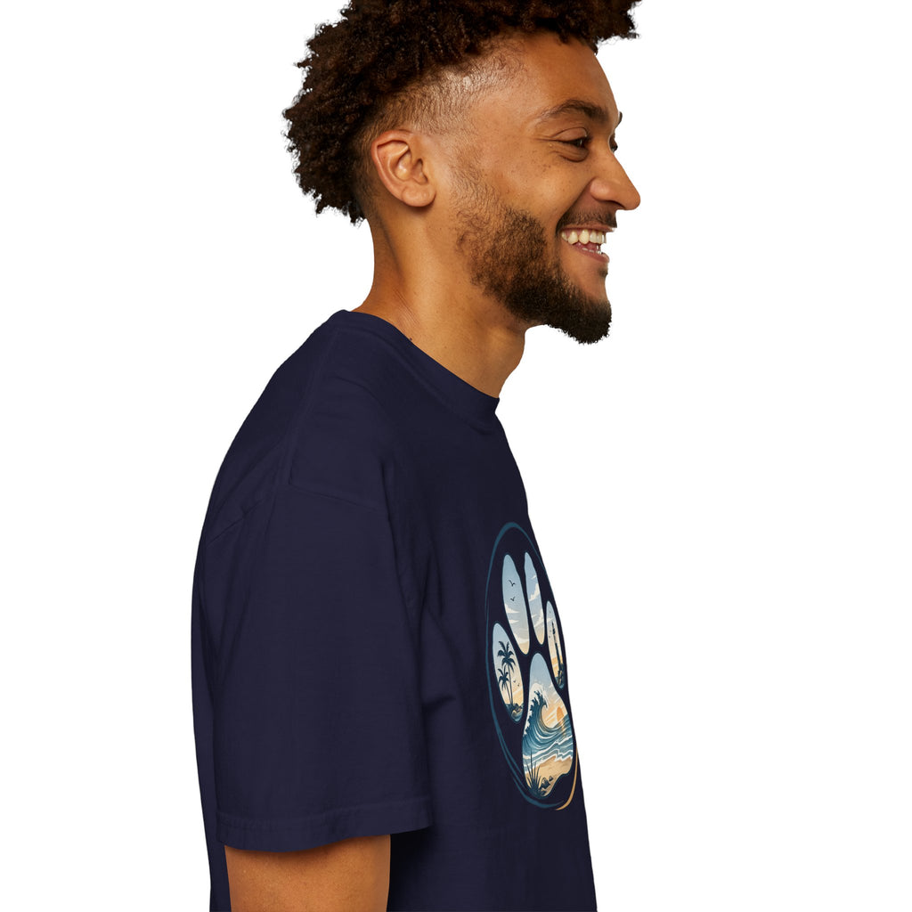 Ocean Paw Surf T-Shirt — Beach Sunset Paw Print Tee