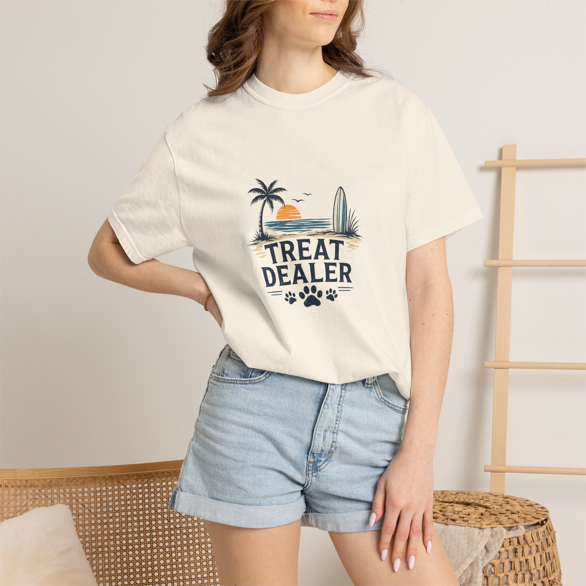 Treat Dealer Beach T-Shirt — Cute Dog Paw Surf Graphic