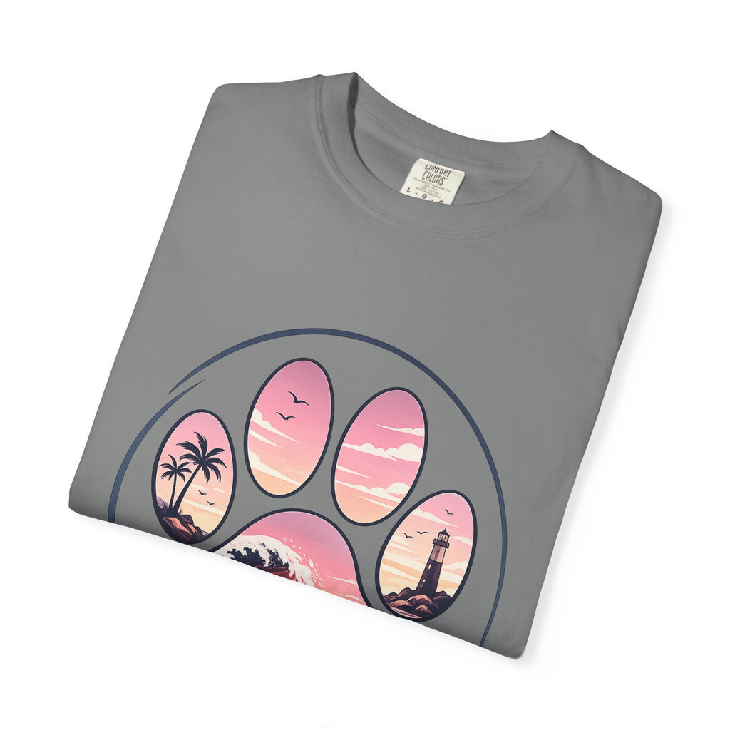 Sunset Paw Tee — Beach Wave Paw Print Unisex Comfort Colors T-Shirt