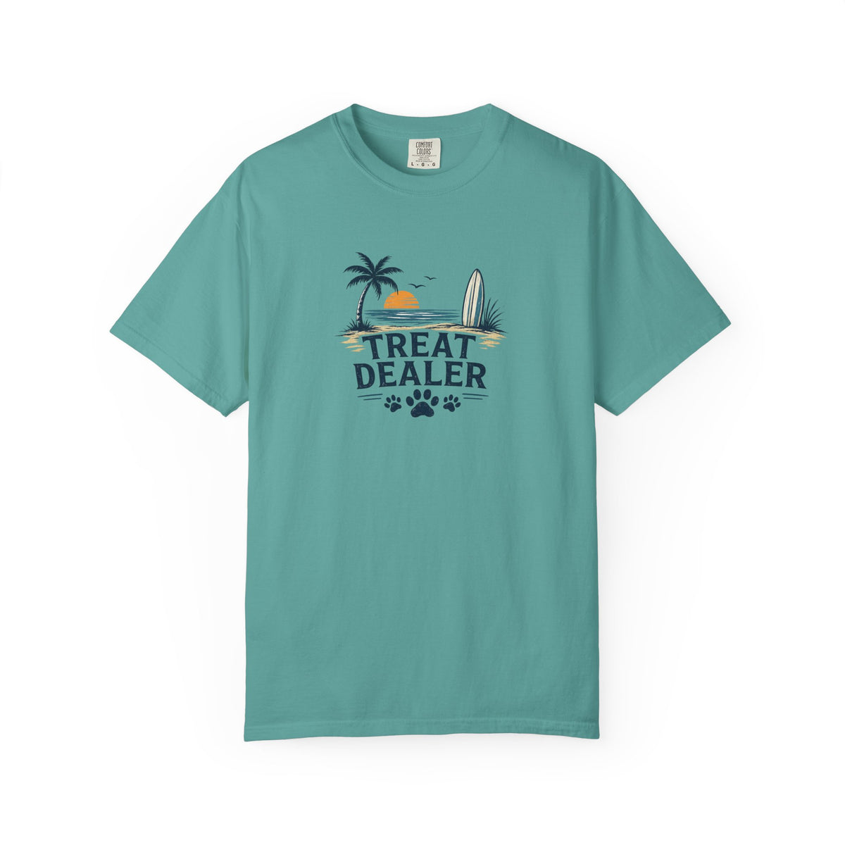 Treat Dealer Beach T-Shirt — Cute Dog Paw Surf Graphic