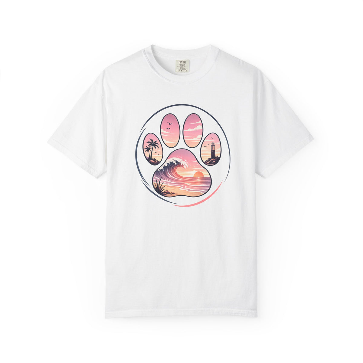 Sunset Paw Tee — Beach Wave Paw Print Unisex Comfort Colors T-Shirt