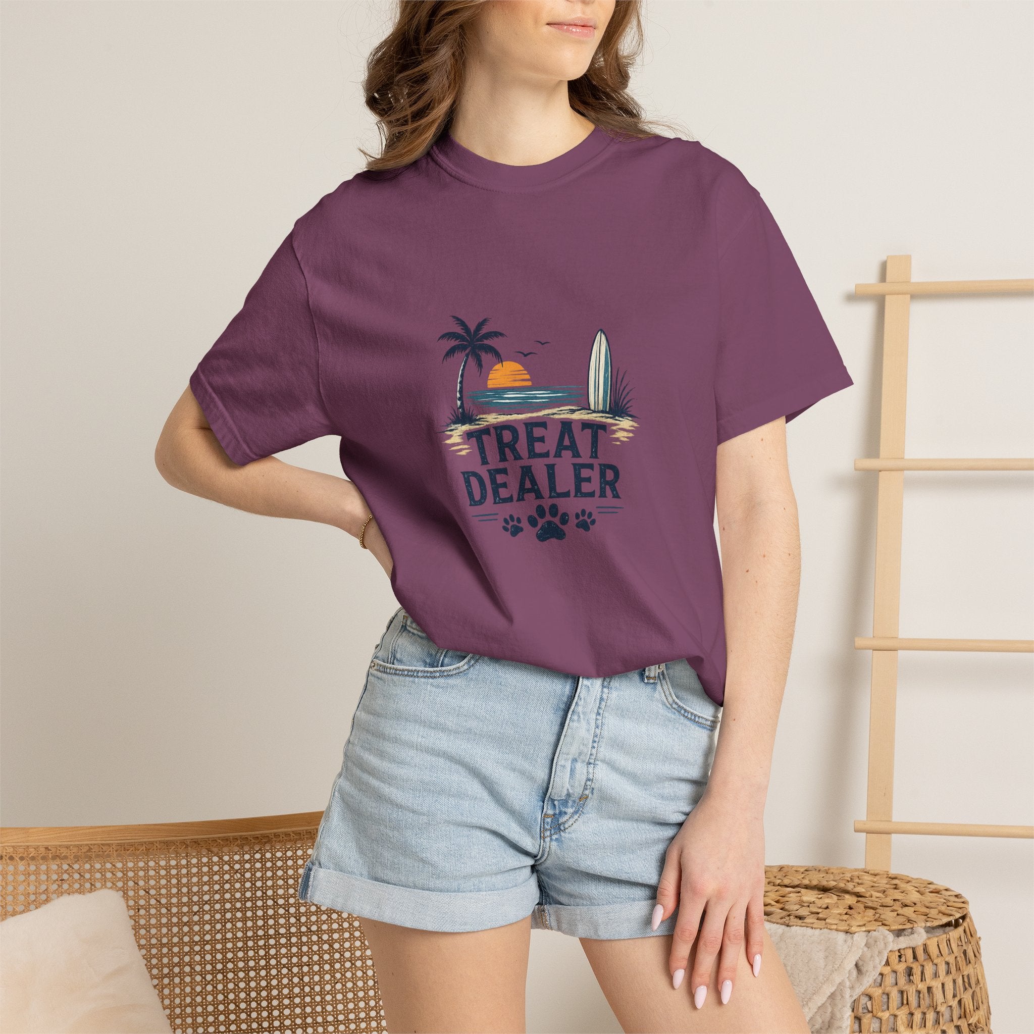 Treat Dealer Beach T-Shirt — Cute Dog Paw Surf Graphic