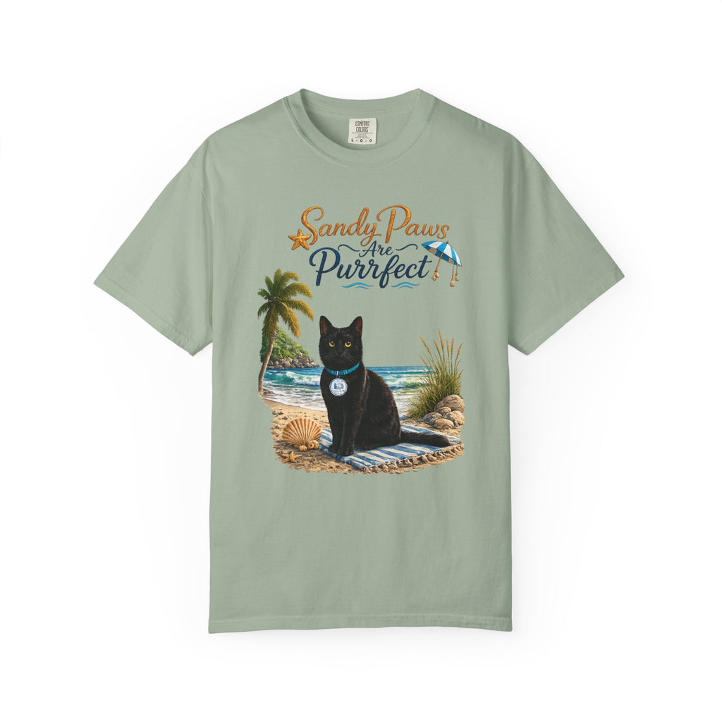 Sandy Paws Are Purrfect - Comfort Colors Unisex Garment Dyed Cat Beach T-Shirt