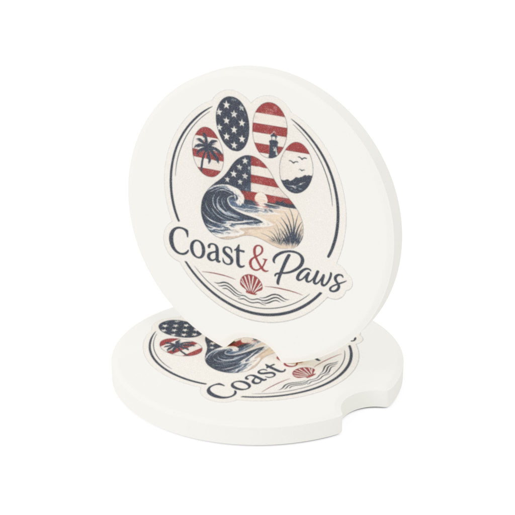 Coast & Paws Signature Patriotic Soapstone Car Coaster — Patriotic Beach Paw Print