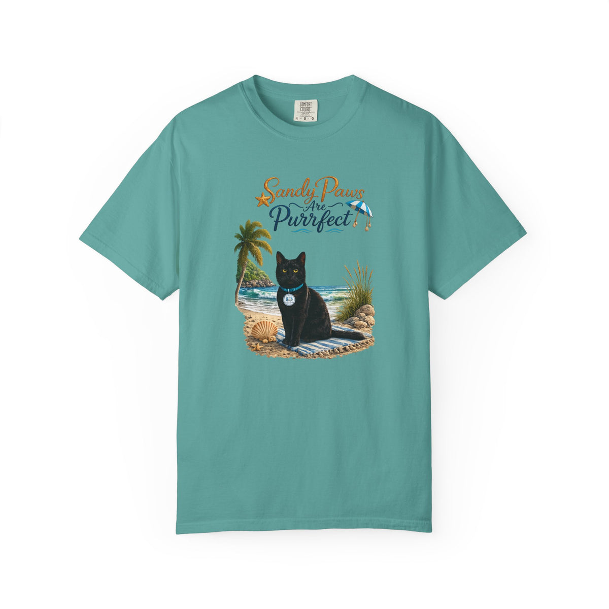 Sandy Paws Are Purrfect - Comfort Colors Unisex Garment Dyed Cat Beach T-Shirt