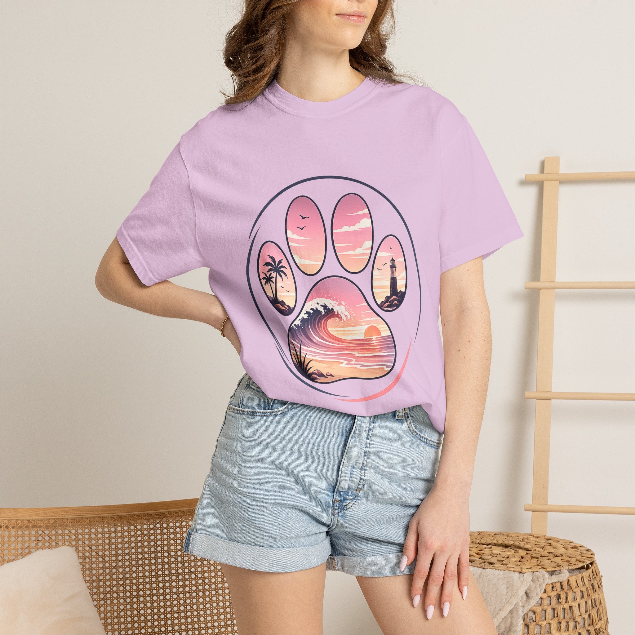 Sunset Paw Tee — Beach Wave Paw Print Unisex Comfort Colors T-Shirt