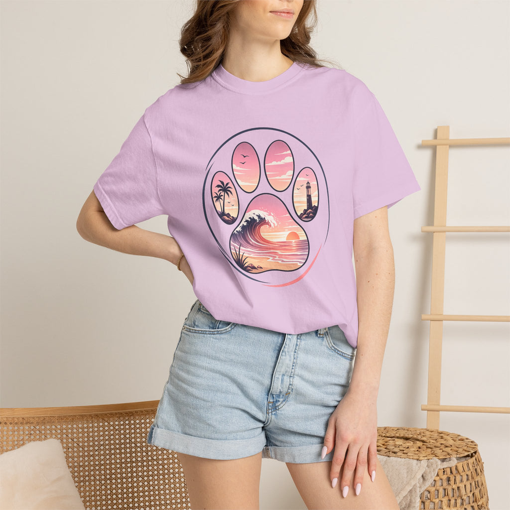 Sunset Paw Tee — Beach Wave Paw Print Unisex Comfort Colors T-Shirt