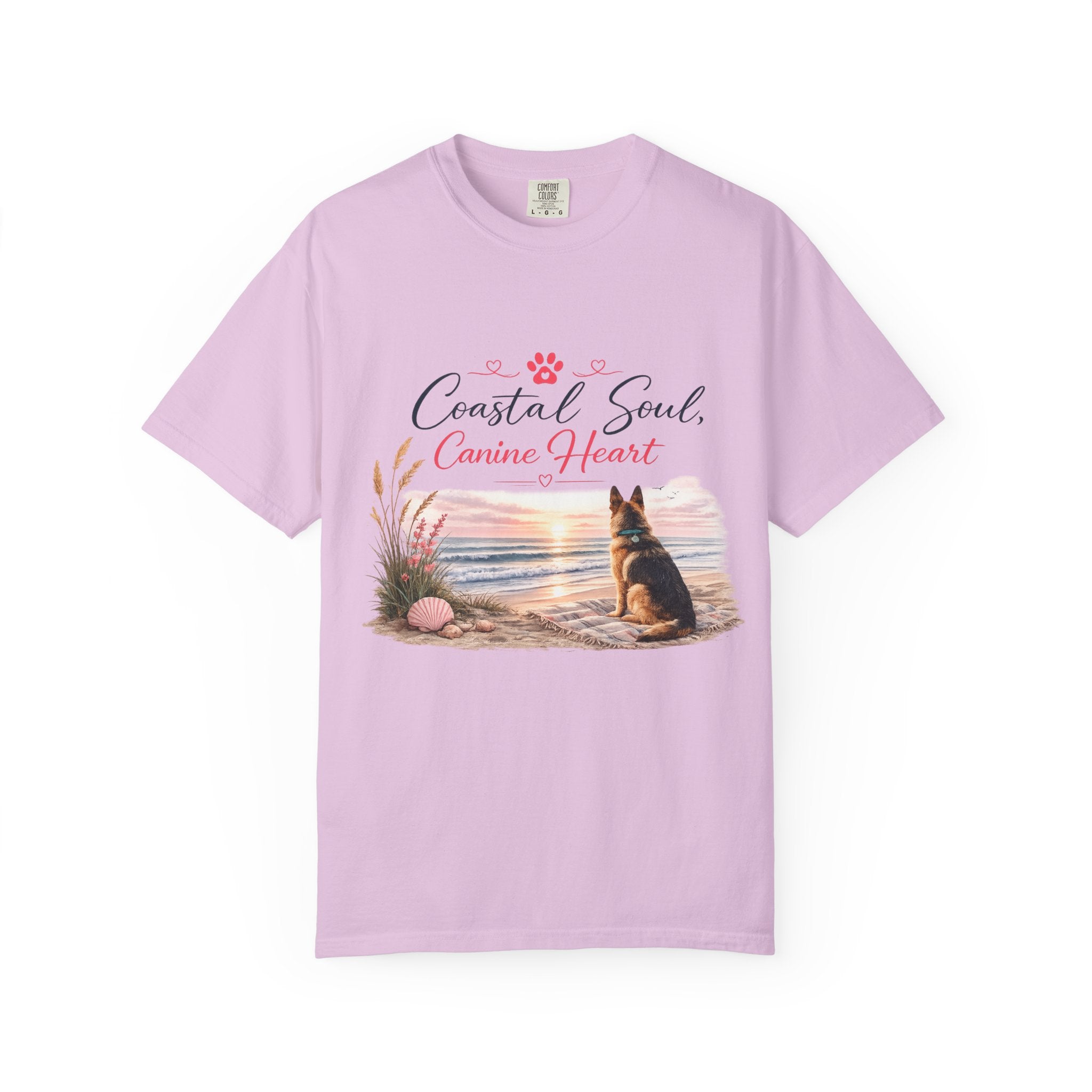 Coastal Soul Canine Heart T-shirt | Beach Dog Sunset Design
