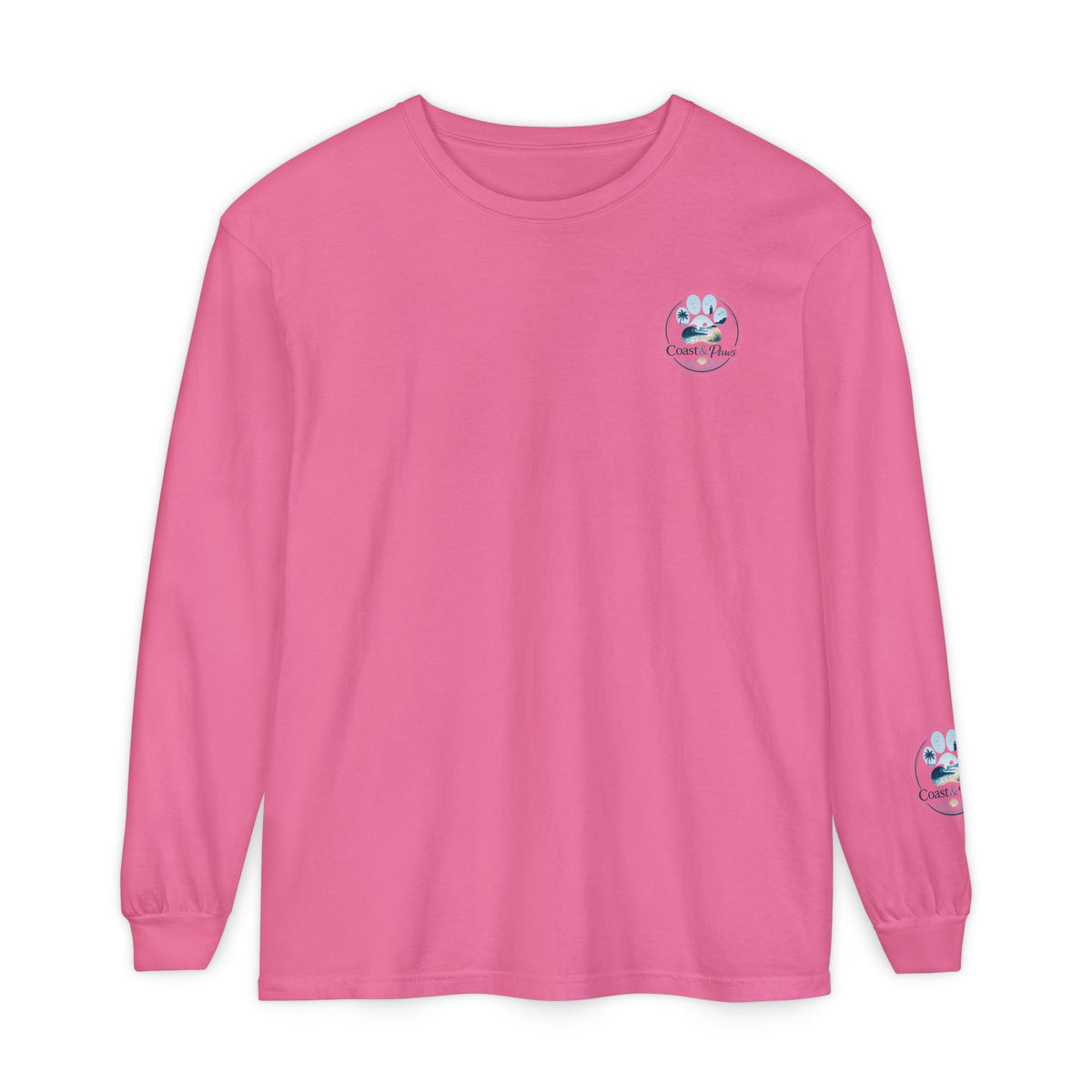 Coast & Paws Signature Soft Long Sleeve Tee — Coastal Paw Wave Graphic