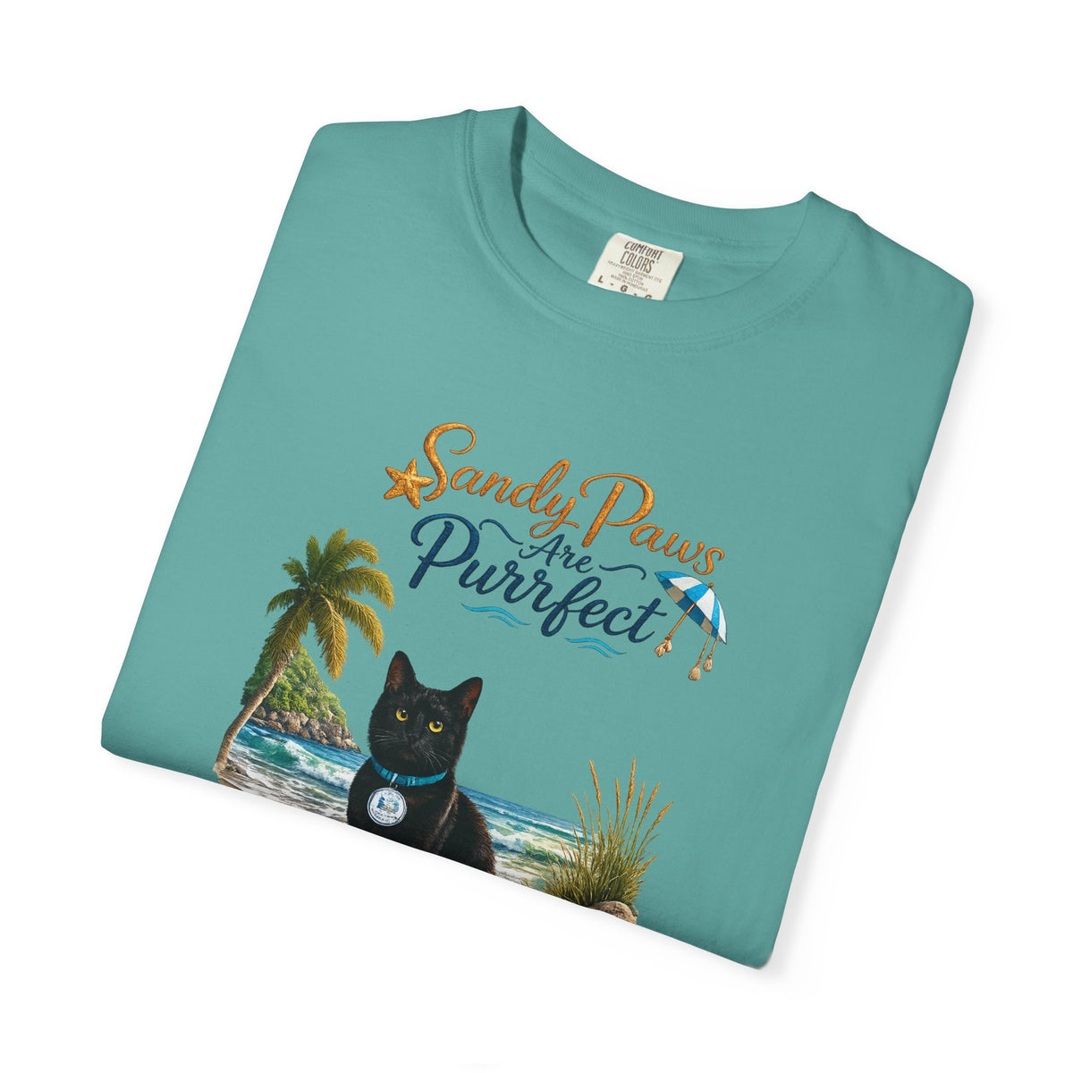 Sandy Paws Are Purrfect - Comfort Colors Unisex Garment Dyed Cat Beach T-Shirt