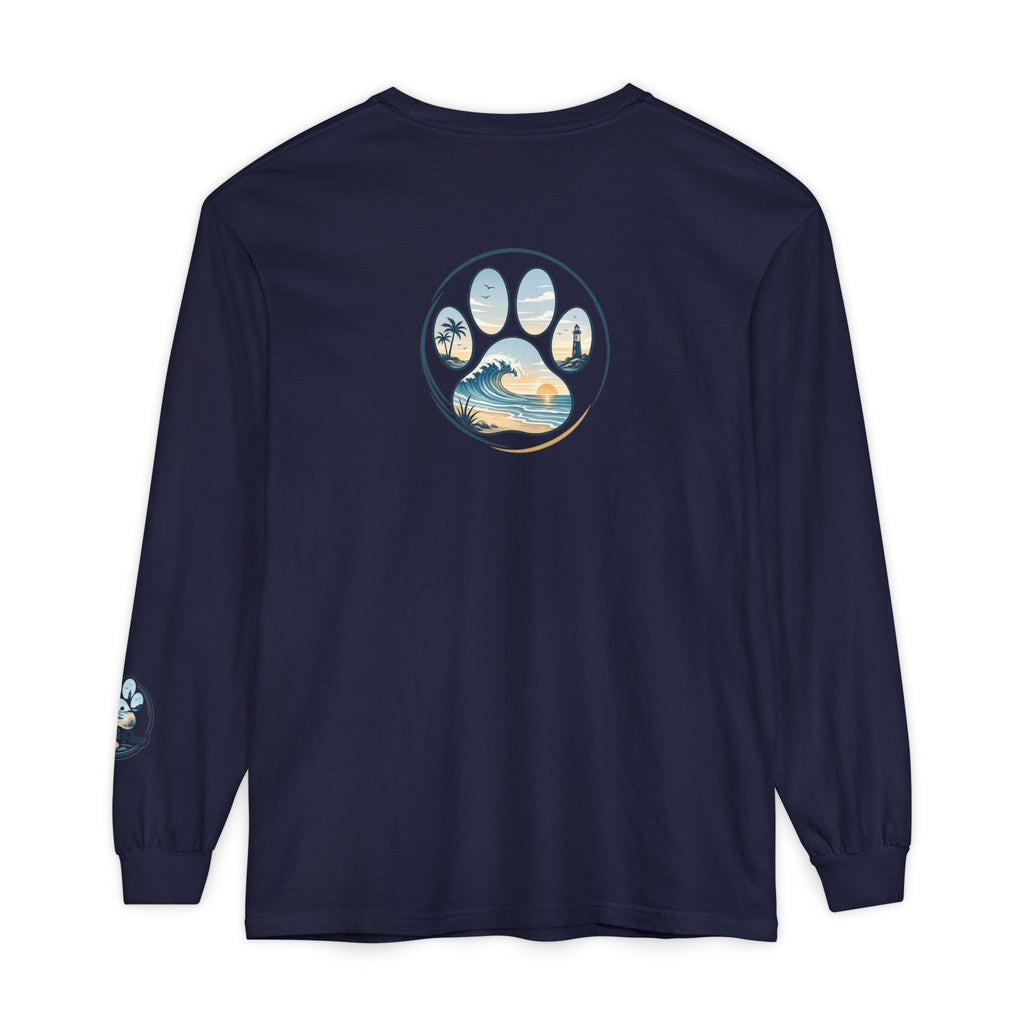 Coast & Paws Signature Soft Long Sleeve Tee — Coastal Paw Wave Graphic