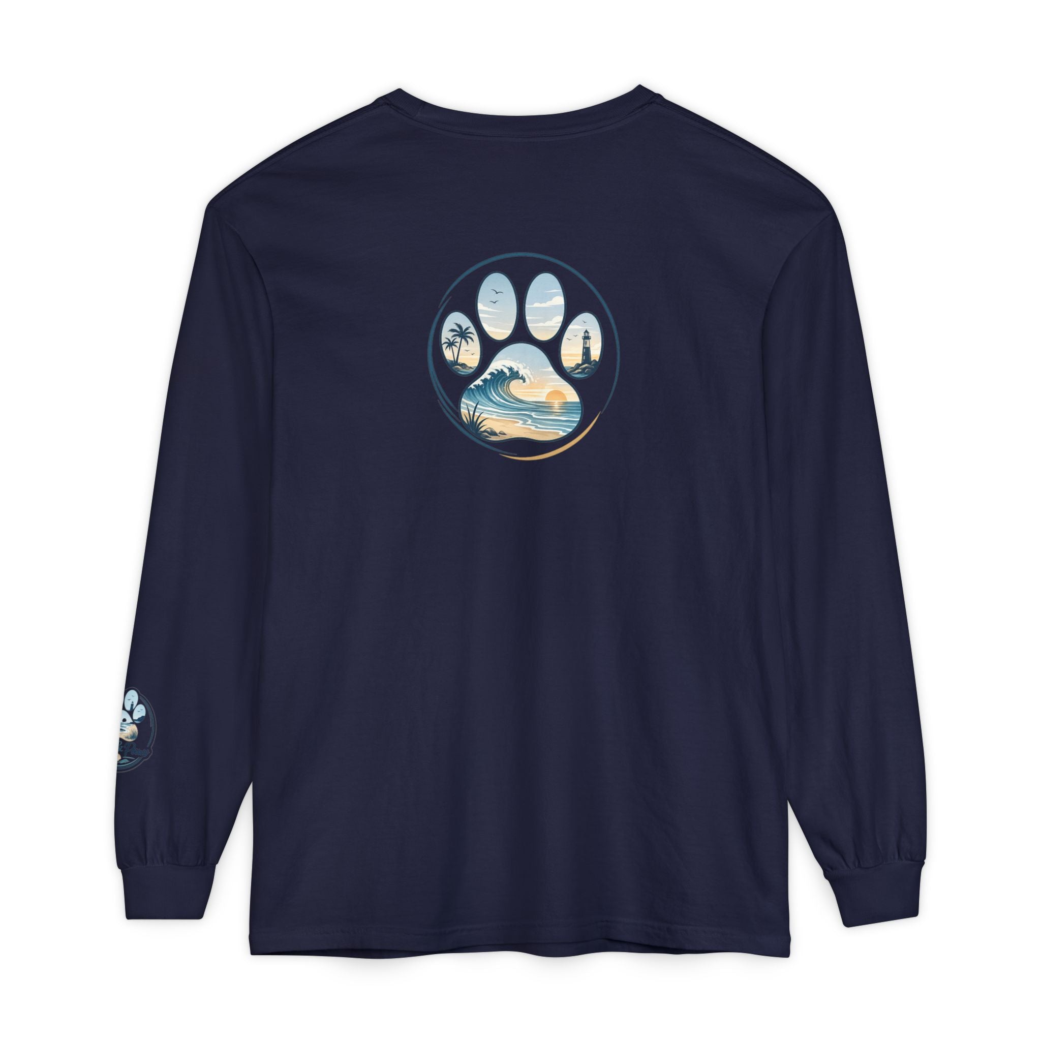 Coast & Paws Signature Soft Long Sleeve Tee — Coastal Paw Wave Graphic