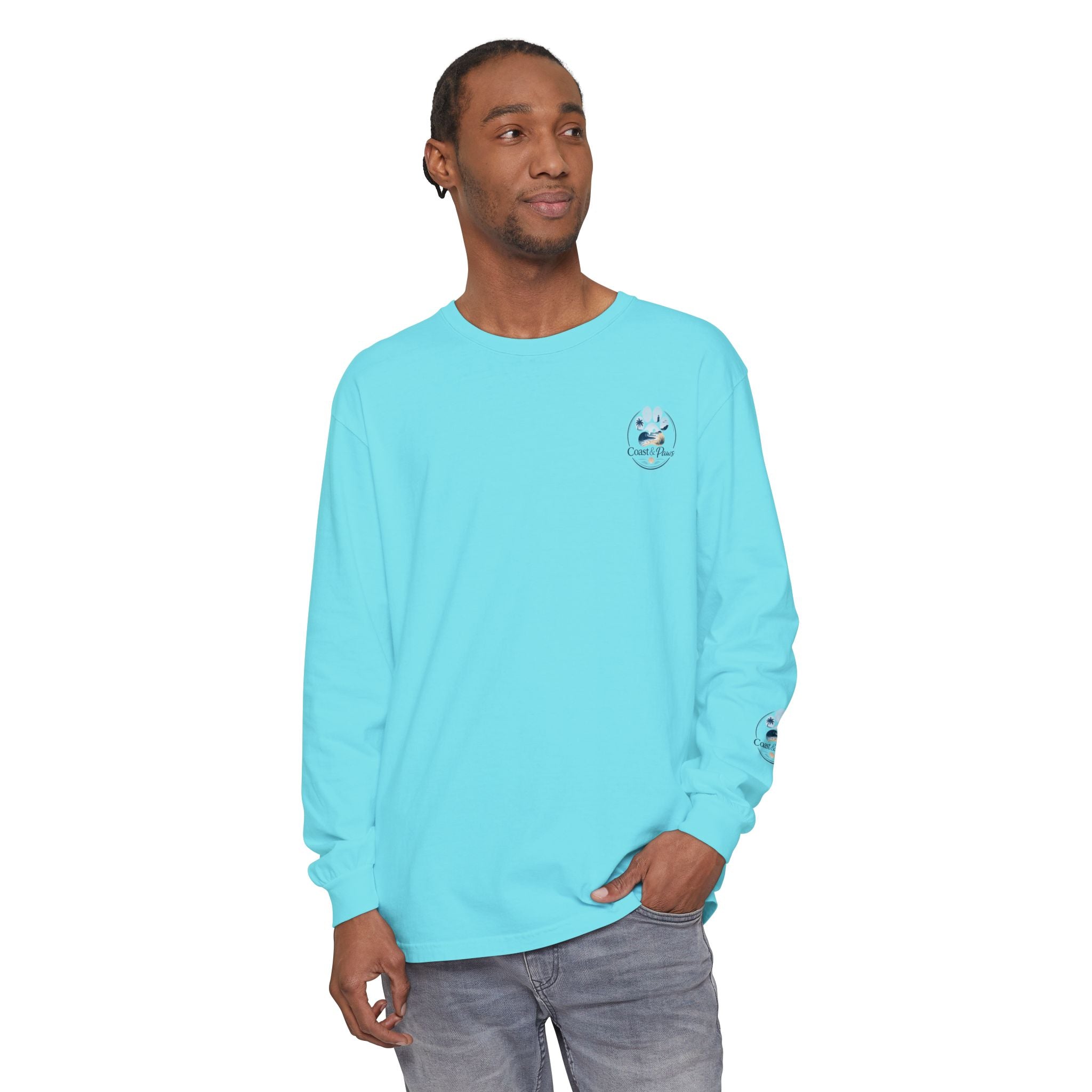 Coast & Paws Signature Soft Long Sleeve Tee — Coastal Paw Wave Graphic