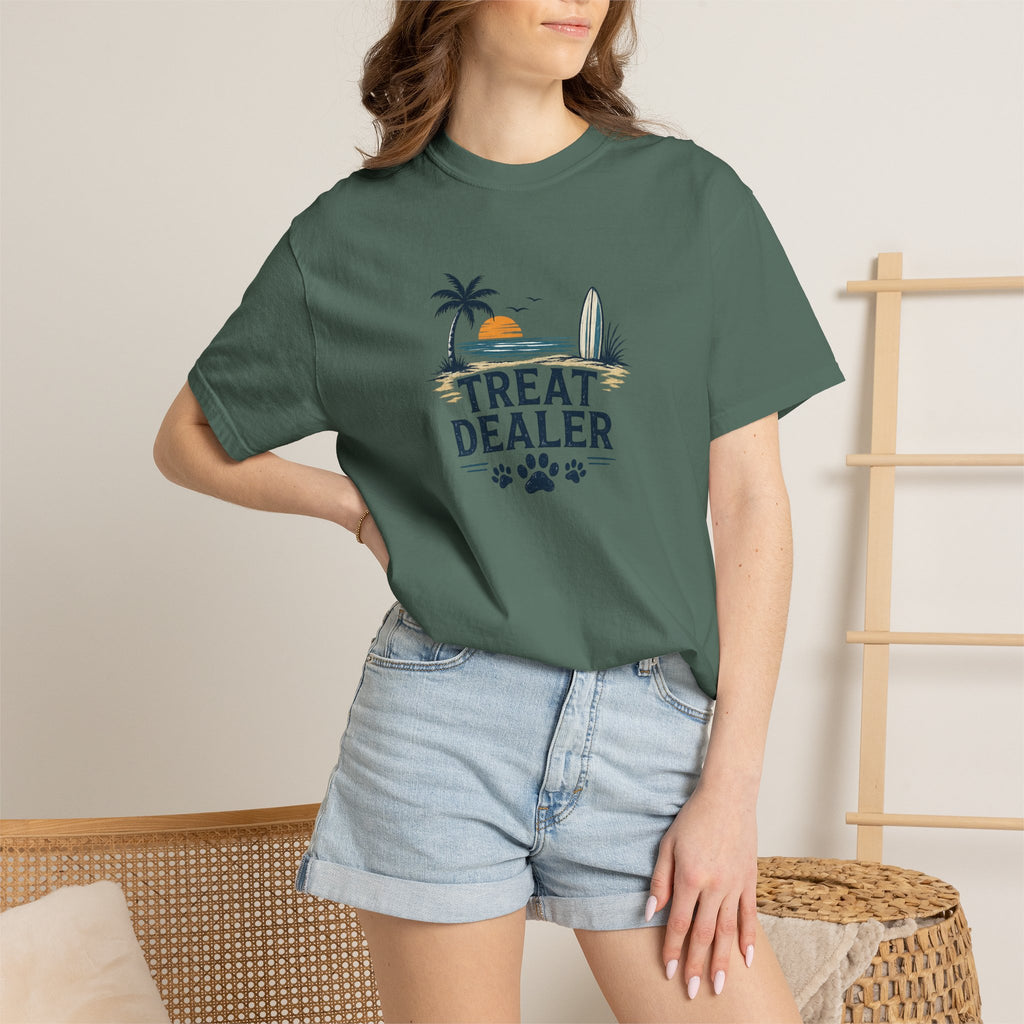 Treat Dealer Beach T-Shirt — Cute Dog Paw Surf Graphic