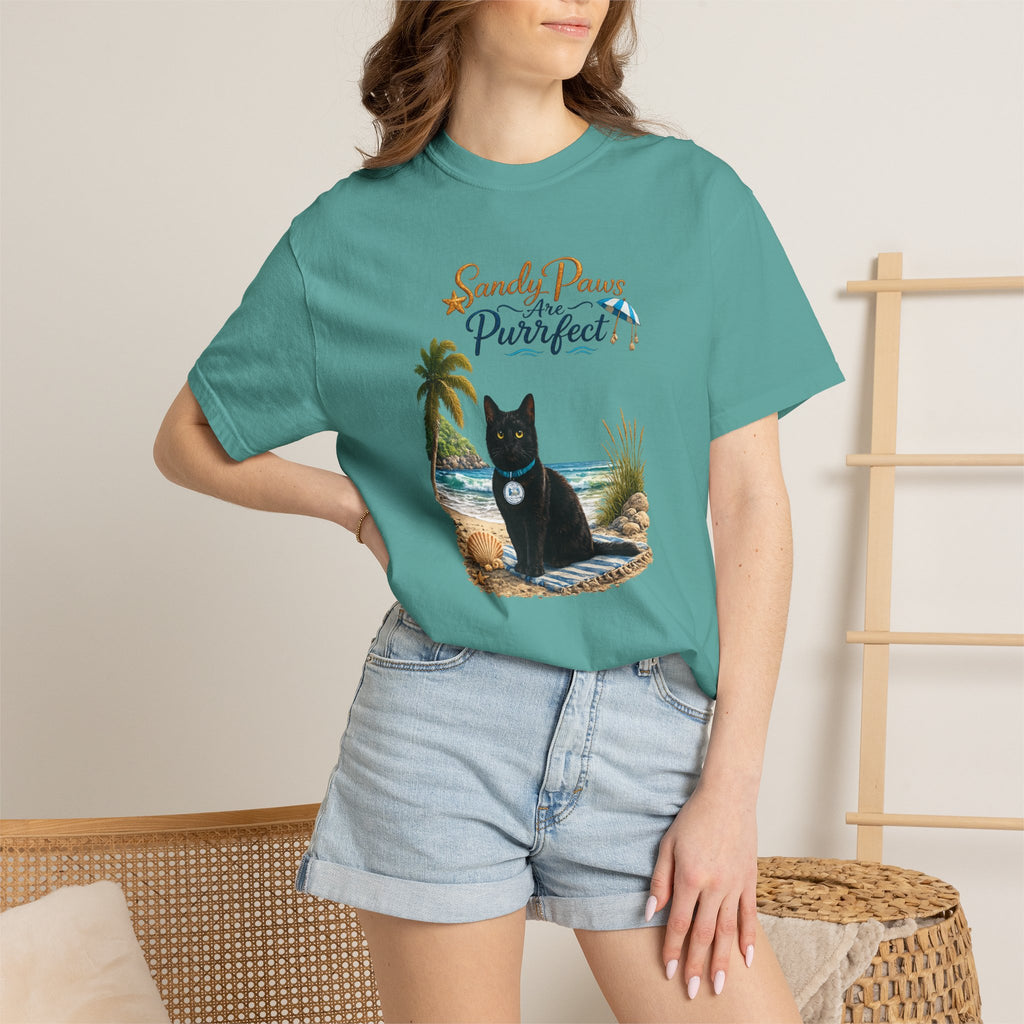 Sandy Paws Are Purrfect - Comfort Colors Unisex Garment Dyed Cat Beach T-Shirt