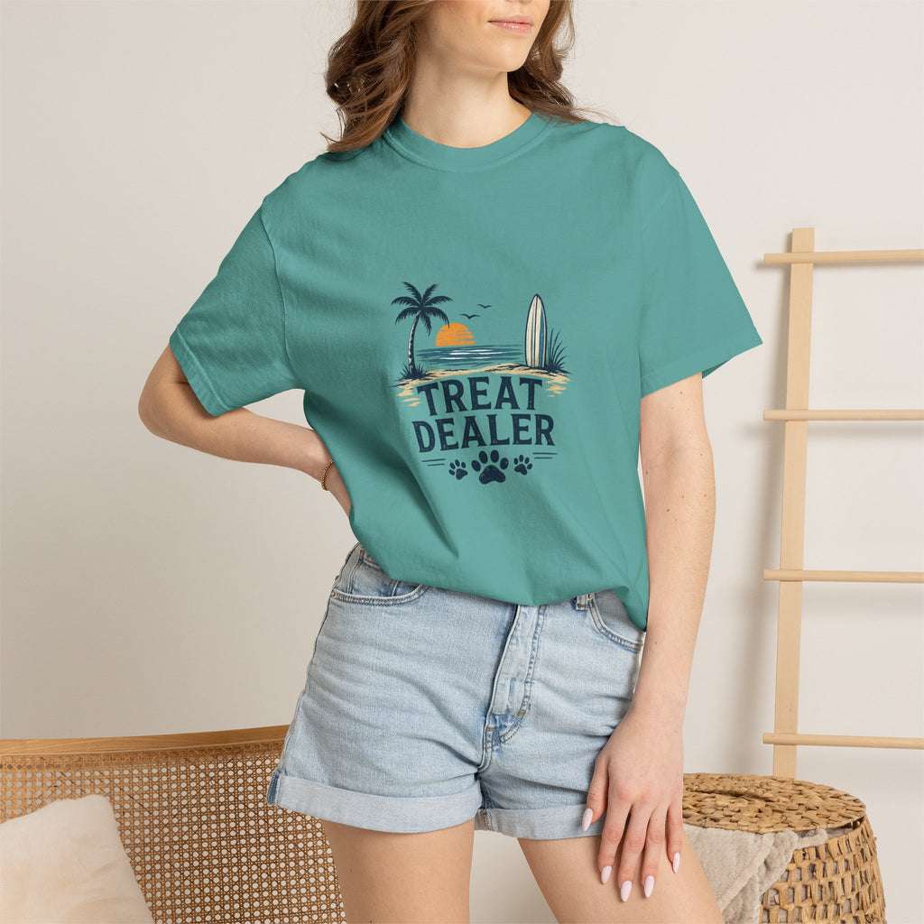 Treat Dealer Beach T-Shirt — Cute Dog Paw Surf Graphic