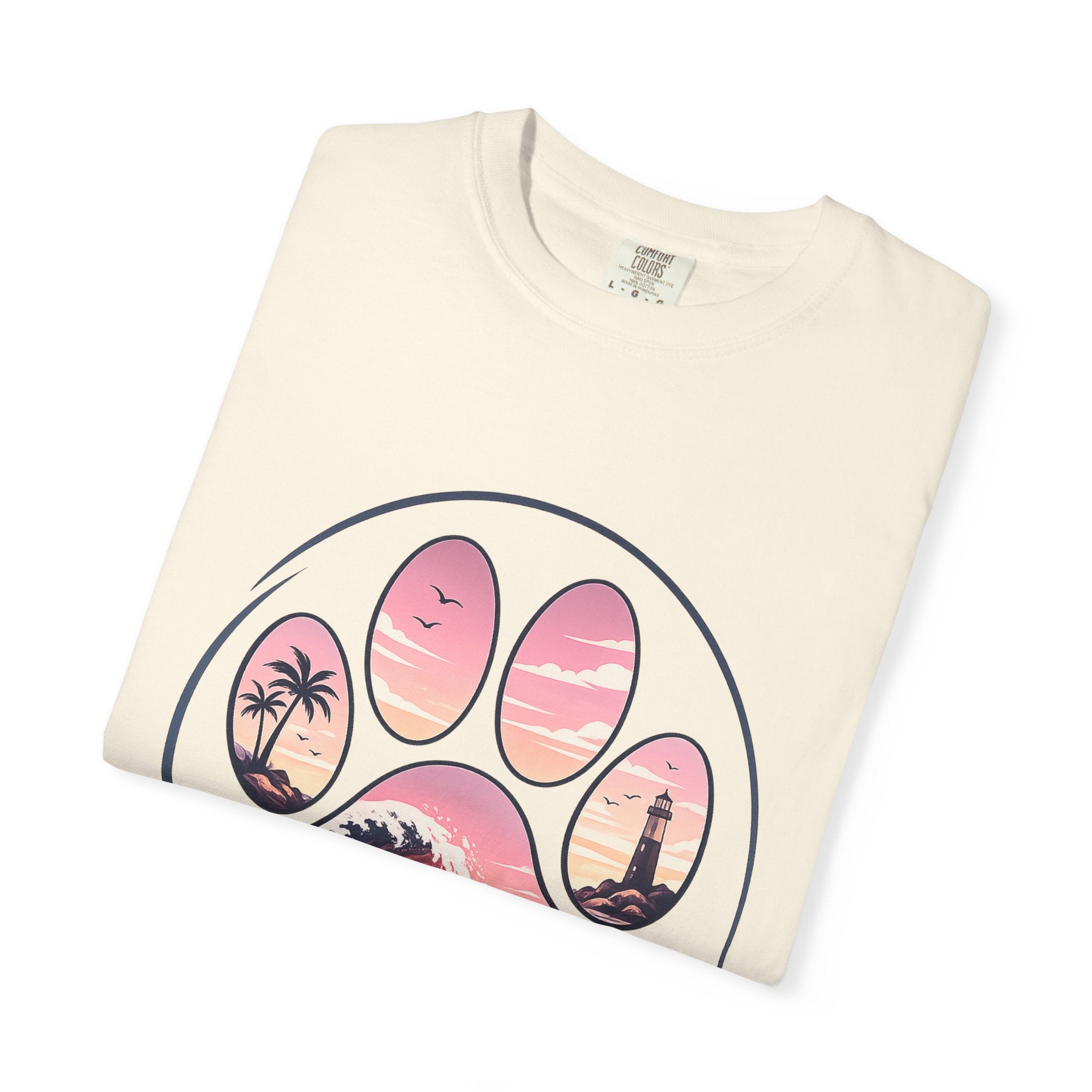 Sunset Paw Tee — Beach Wave Paw Print Unisex Comfort Colors T-Shirt