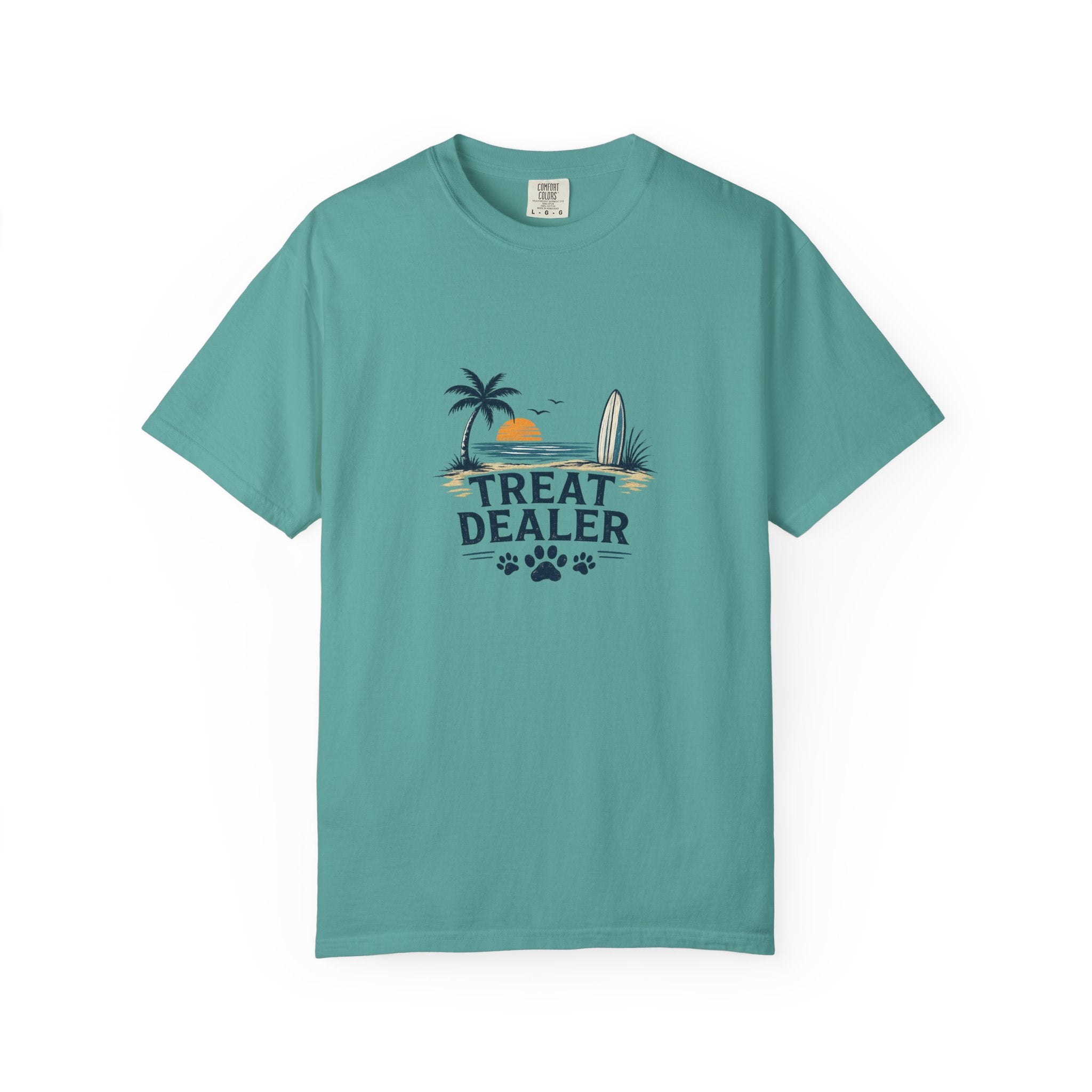 Treat Dealer Beach T-Shirt — Cute Dog Paw Surf Graphic