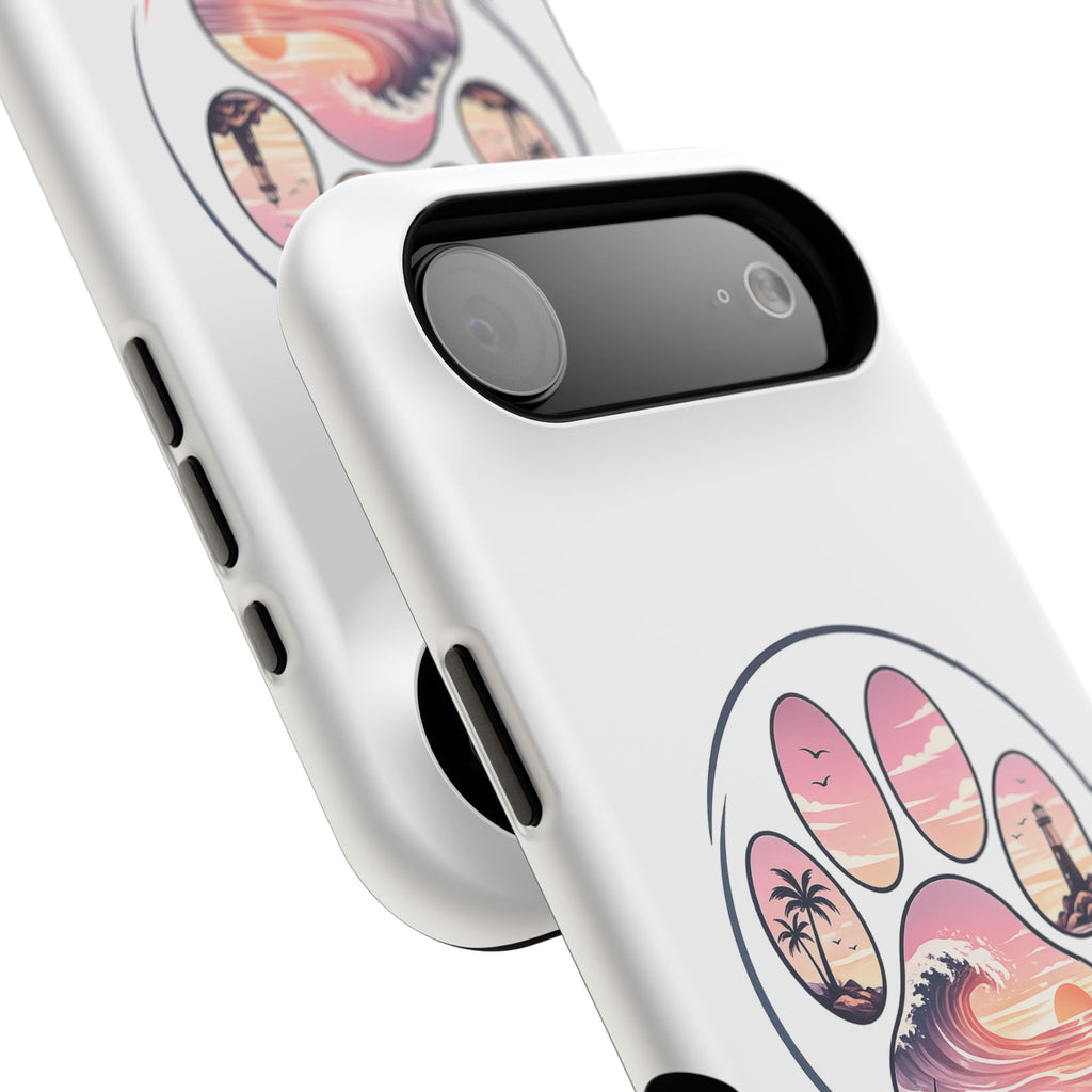Beach Paw Phone Case — Impact-Resistant Tropical Paw Print iPhone Cover