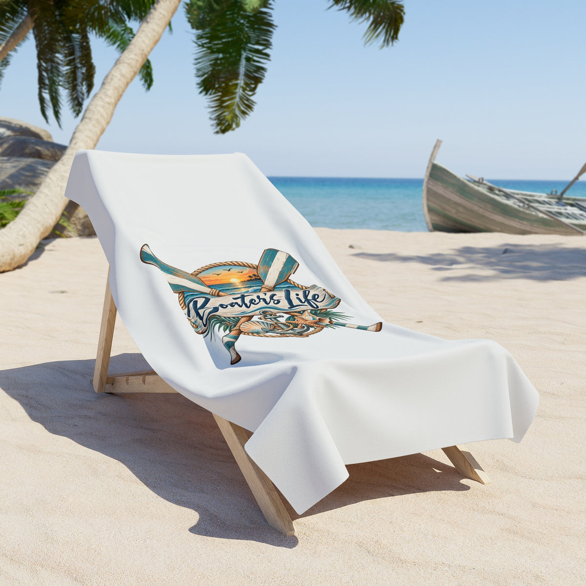 Beach Towel — “Boatlife” Nautical Tiger Oars Design