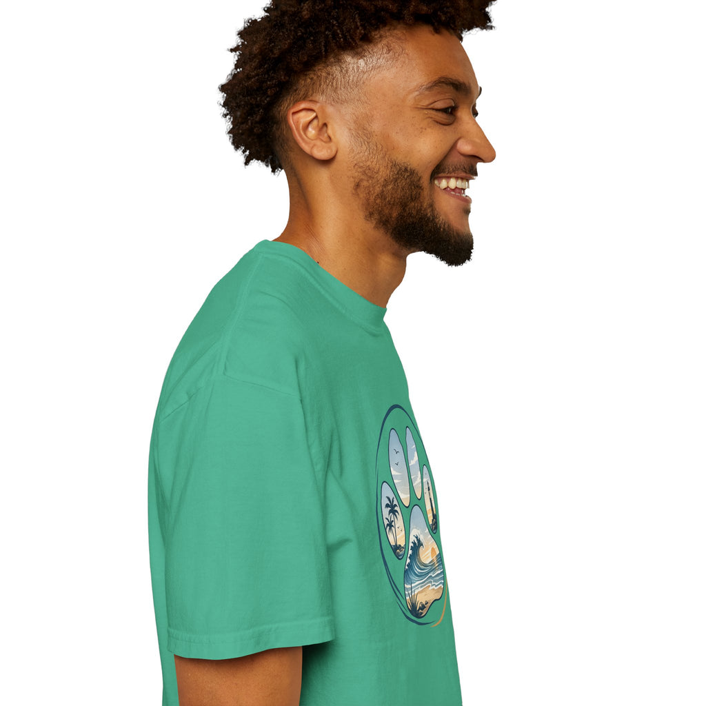 Ocean Paw Surf T-Shirt — Beach Sunset Paw Print Tee