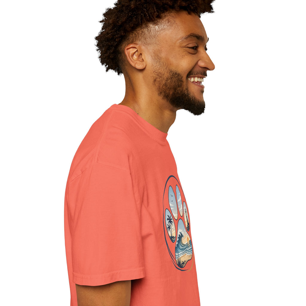 Ocean Paw Surf T-Shirt — Beach Sunset Paw Print Tee