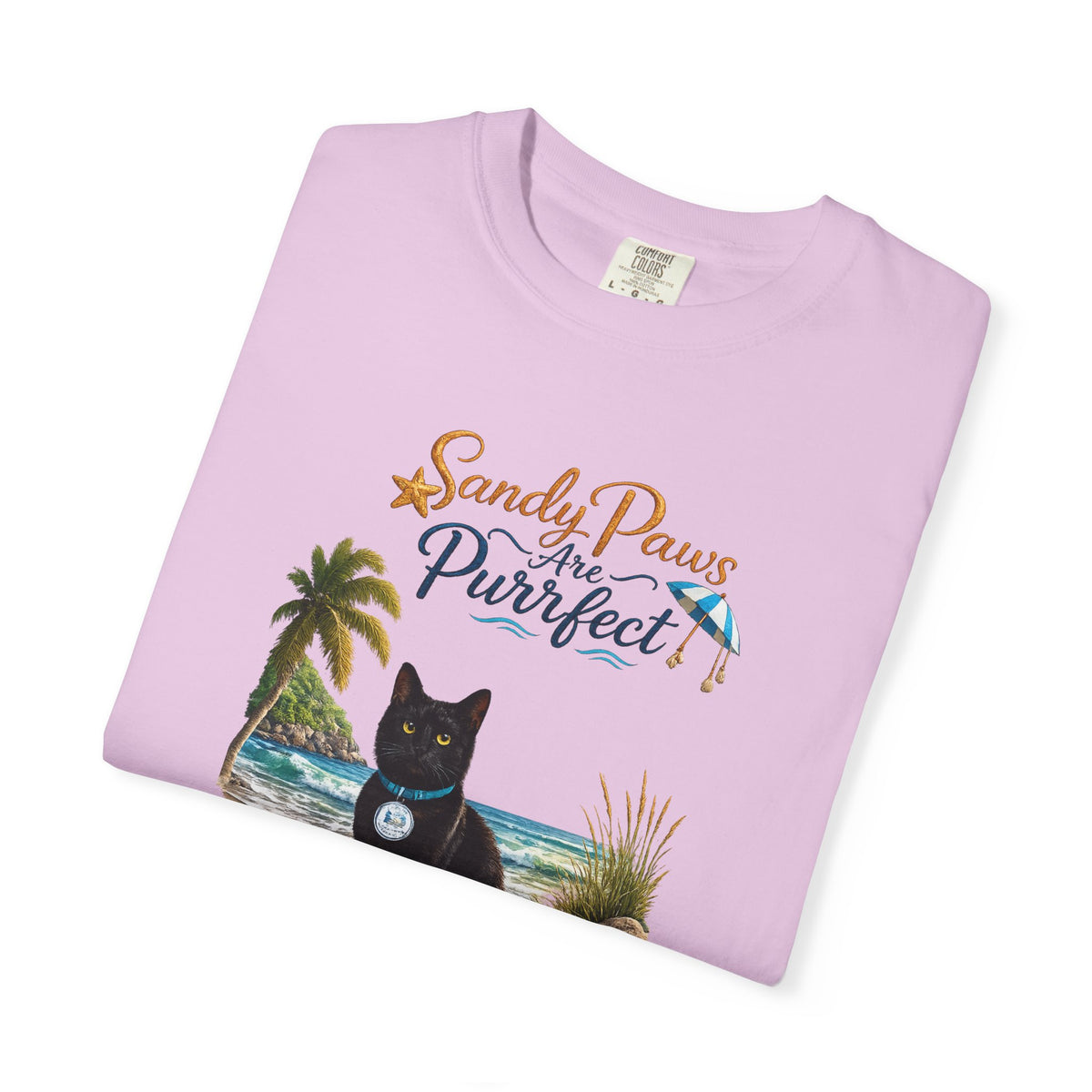 Sandy Paws Are Purrfect - Comfort Colors Unisex Garment Dyed Cat Beach T-Shirt