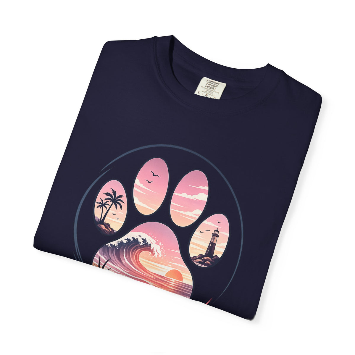 Sunset Paw Tee — Beach Wave Paw Print Unisex Comfort Colors T-Shirt