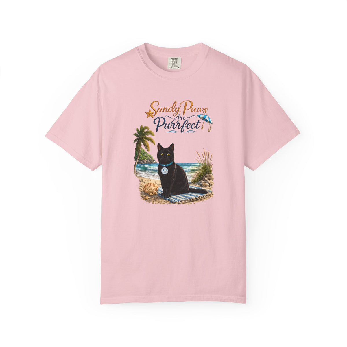 Sandy Paws Are Purrfect - Comfort Colors Unisex Garment Dyed Cat Beach T-Shirt
