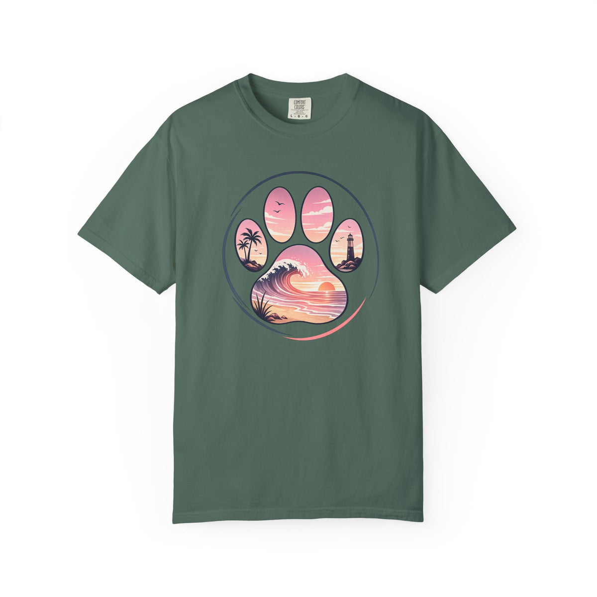 Sunset Paw Tee — Beach Wave Paw Print Unisex Comfort Colors T-Shirt
