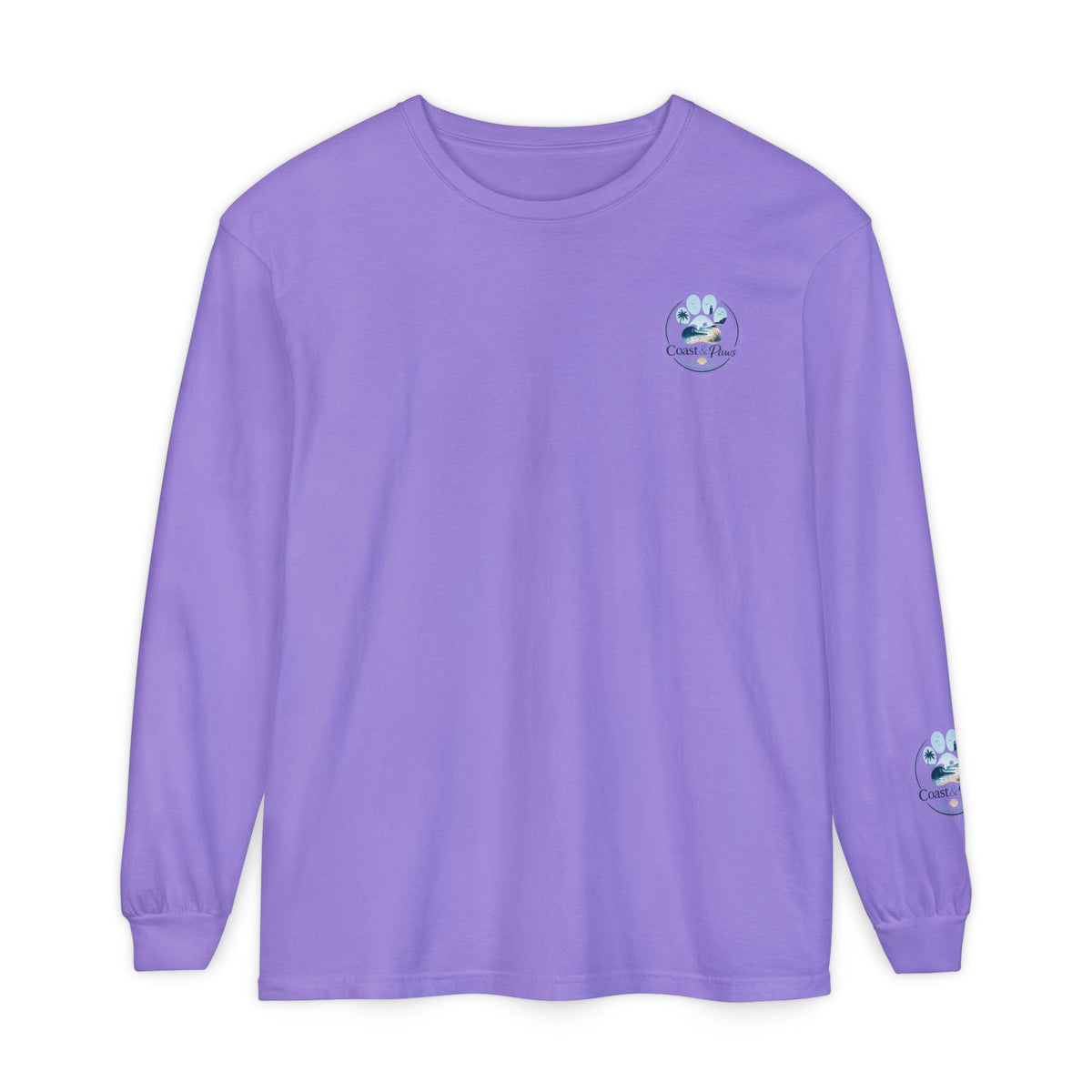 Coast & Paws Signature Soft Long Sleeve Tee — Coastal Paw Wave Graphic