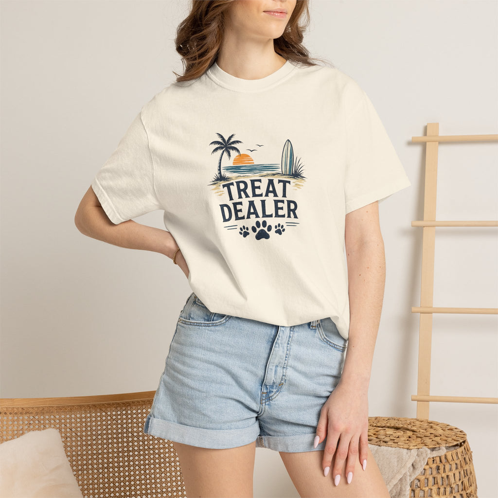 Treat Dealer Beach T-Shirt — Cute Dog Paw Surf Graphic
