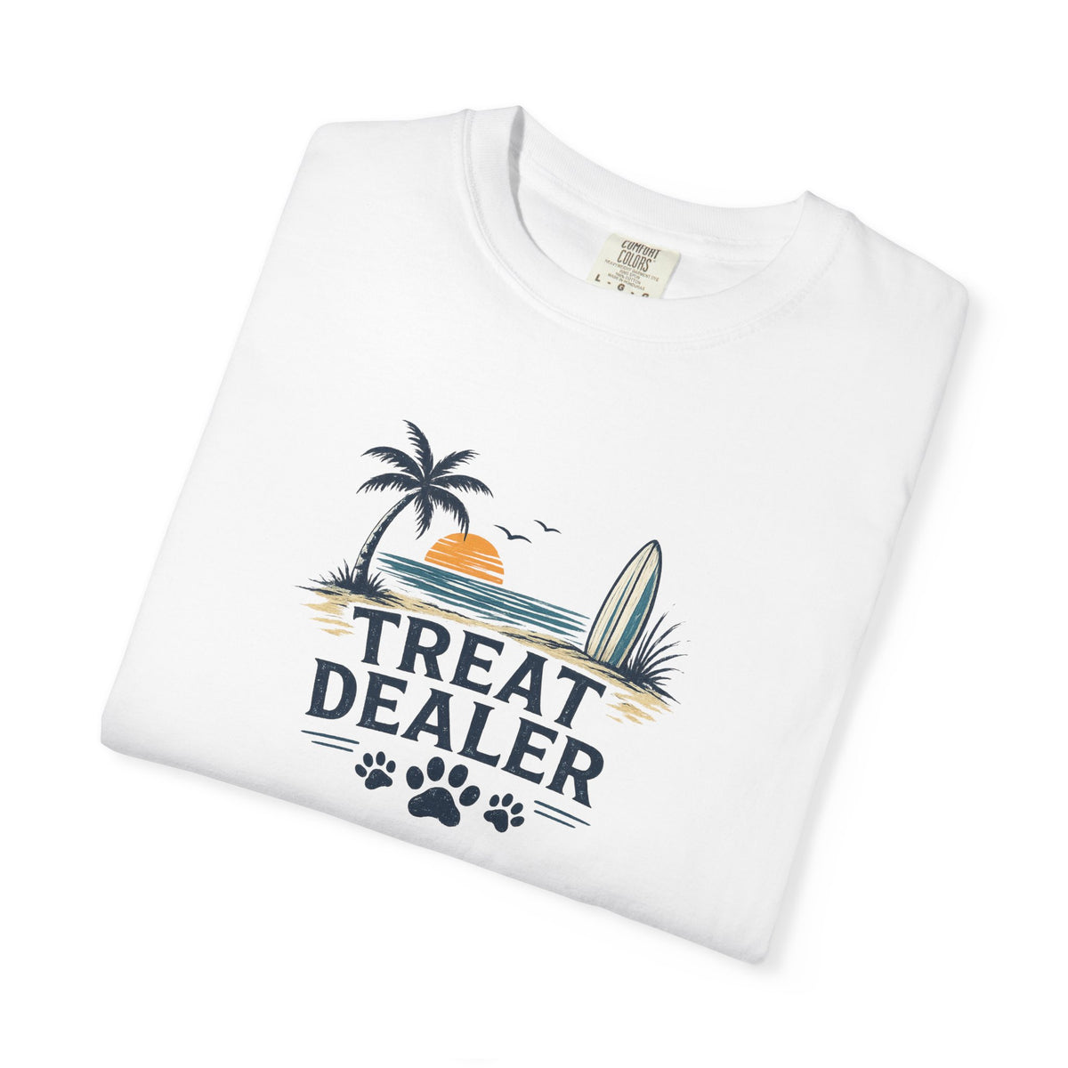 Treat Dealer Beach T-Shirt — Cute Dog Paw Surf Graphic