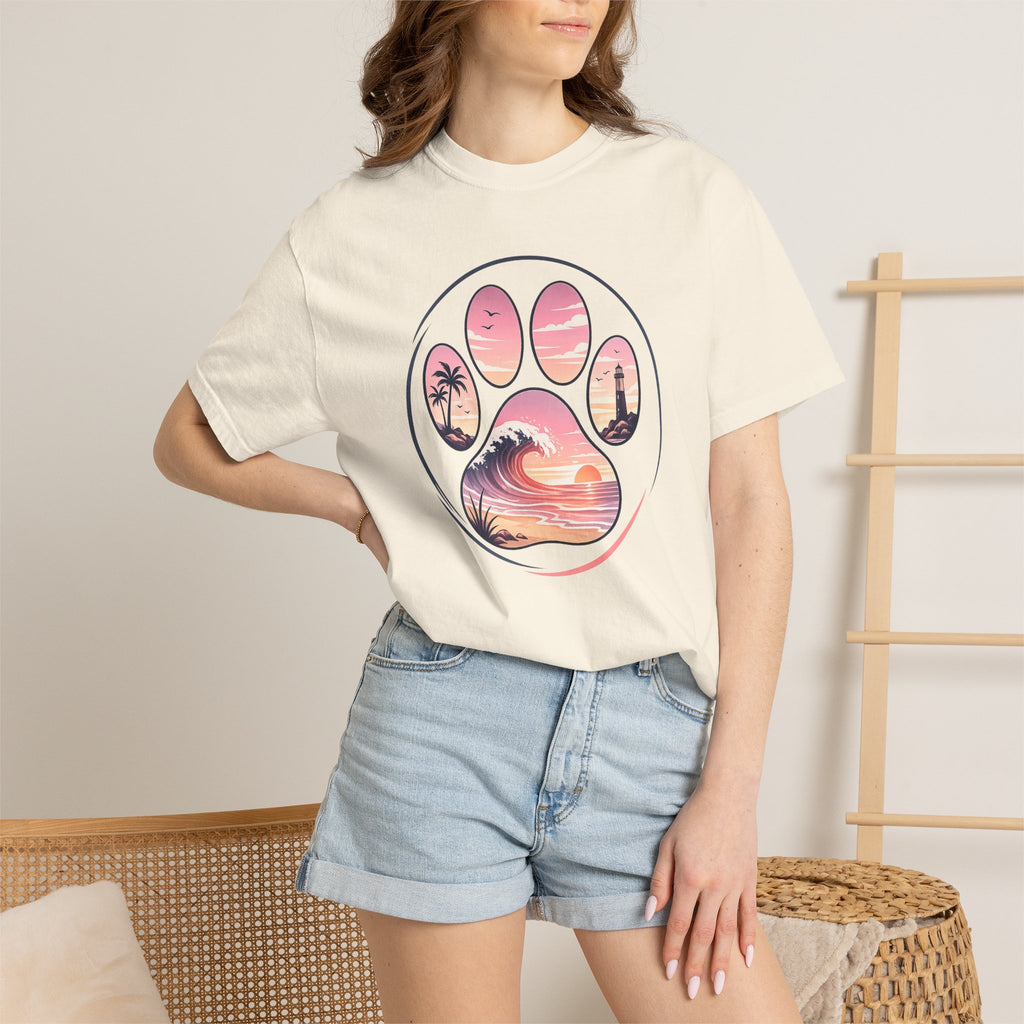 Sunset Paw Tee — Beach Wave Paw Print Unisex Comfort Colors T-Shirt