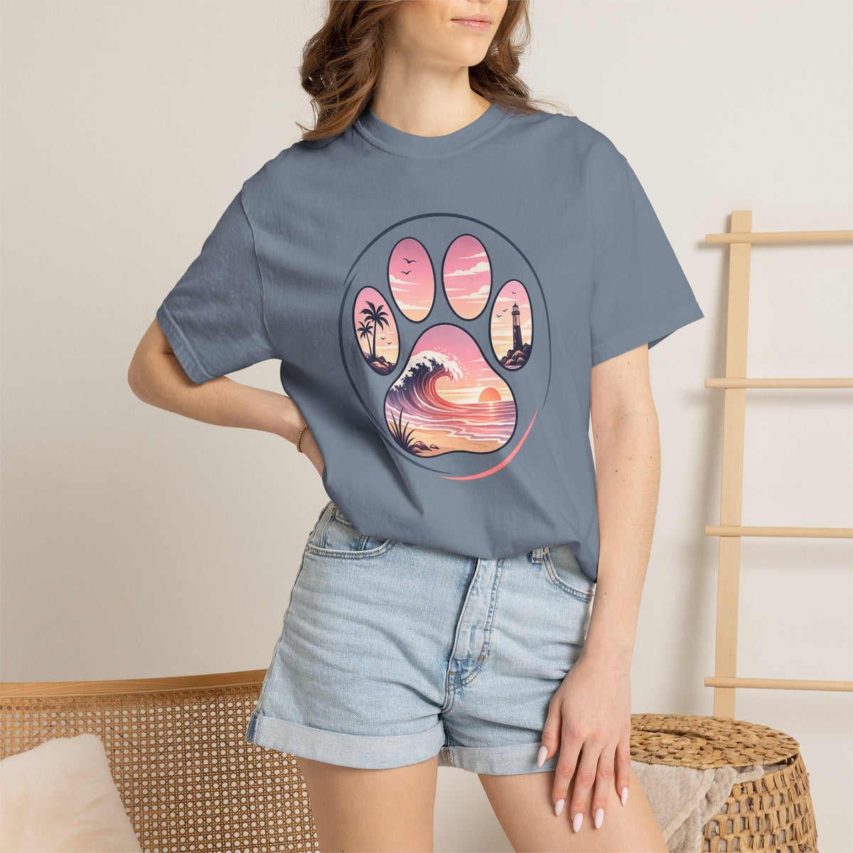 Sunset Paw Tee — Beach Wave Paw Print Unisex Comfort Colors T-Shirt