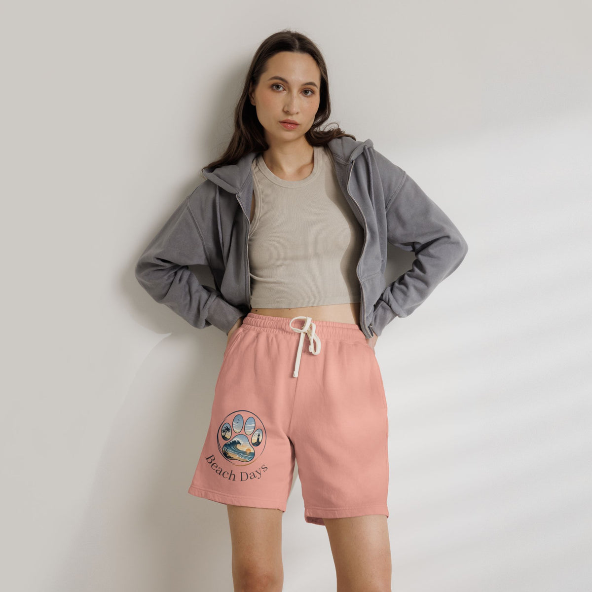 Beach Days Paw-Print Sweat Shorts — Lightweight Fleece Summer Lounge Shorts