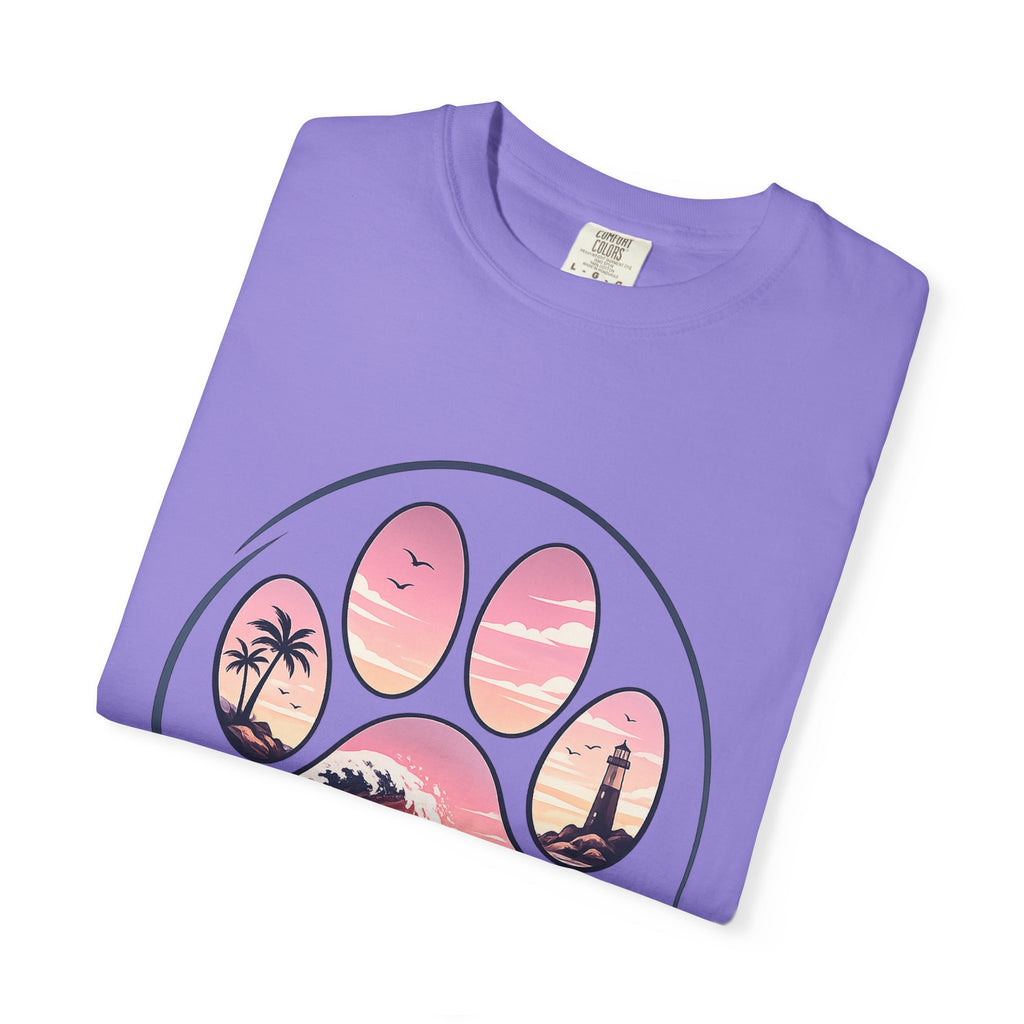 Sunset Paw Tee — Beach Wave Paw Print Unisex Comfort Colors T-Shirt