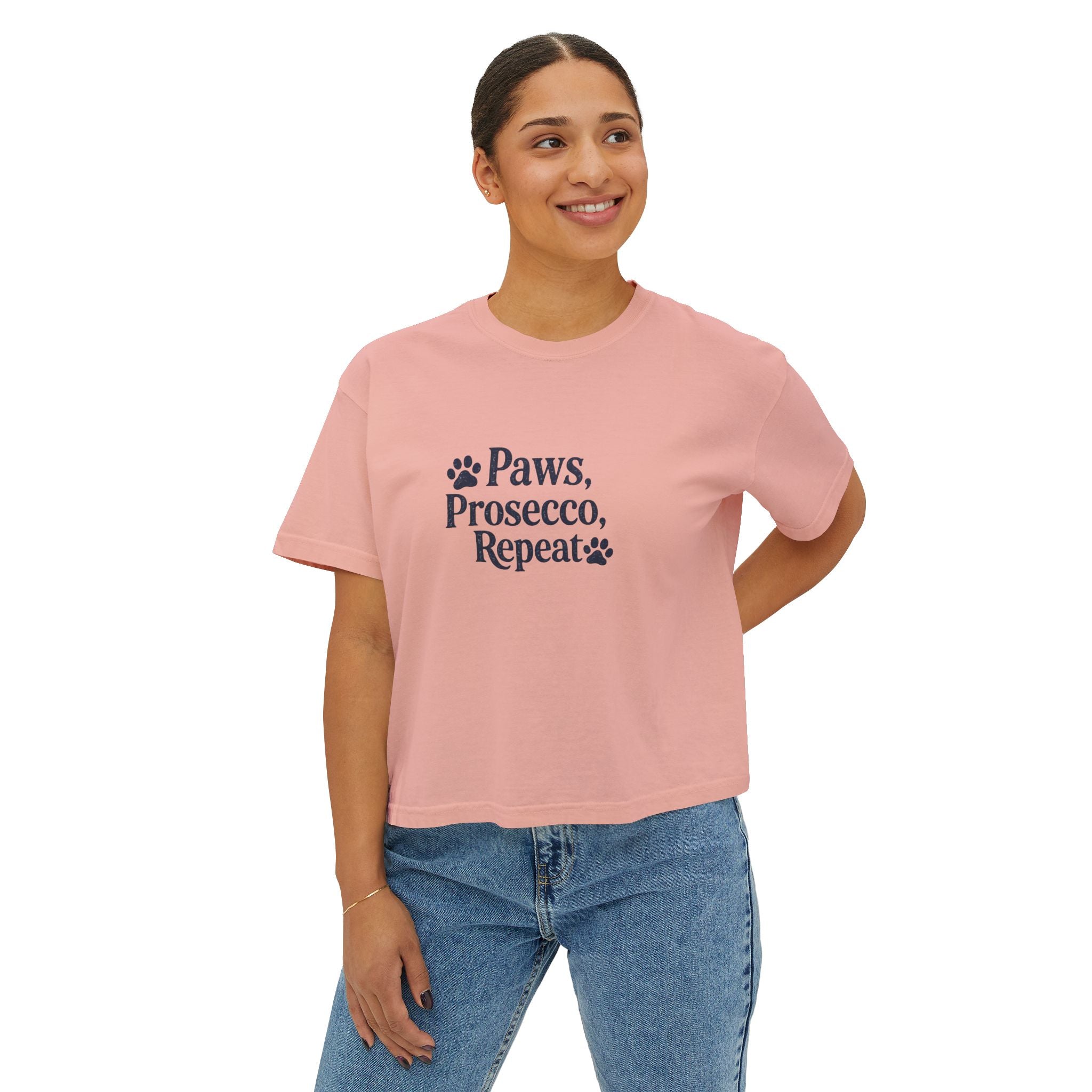 Paws, Prosecco, Repeat Boxy Tee — Crop Shirt