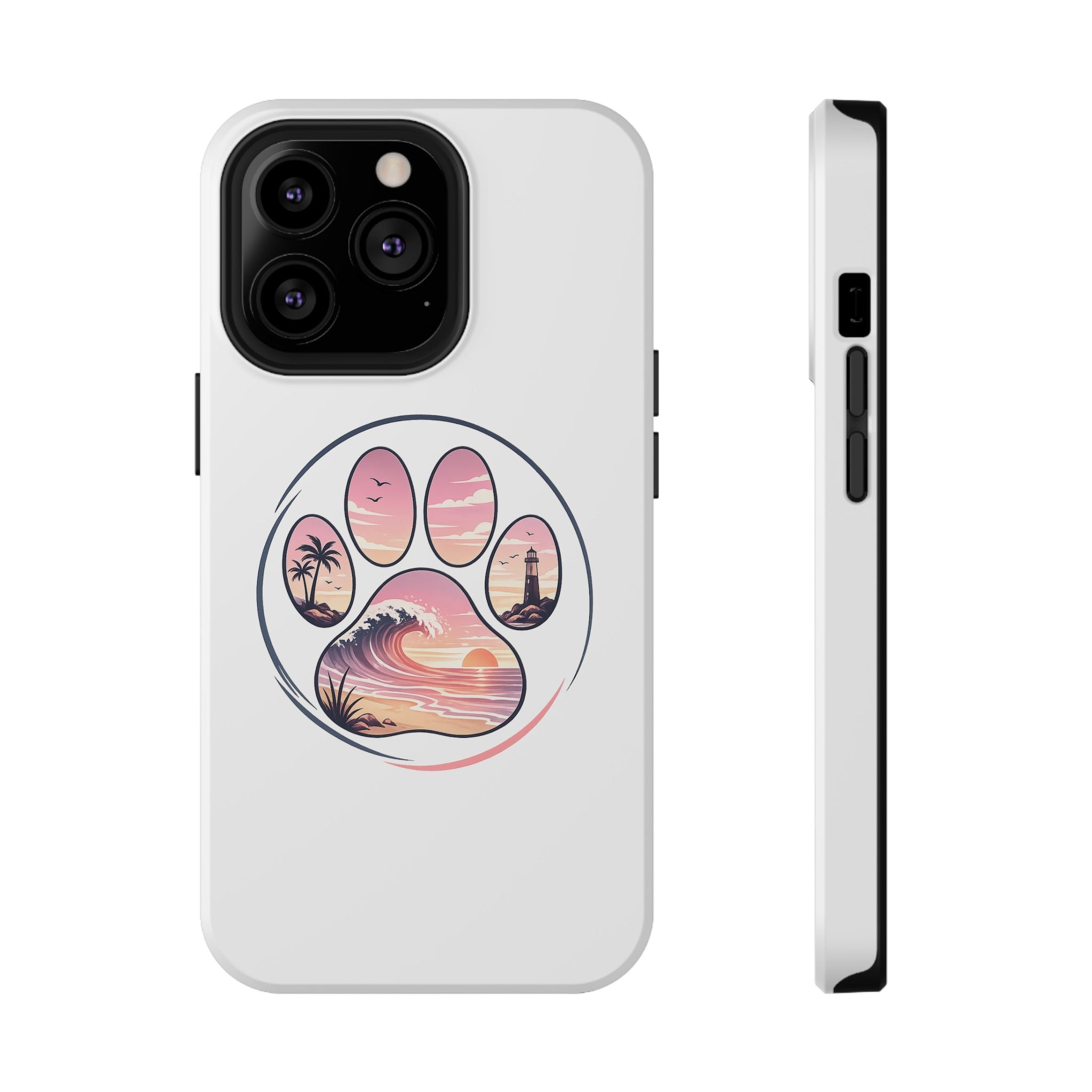 Beach Paw Phone Case — Impact-Resistant Tropical Paw Print iPhone Cover