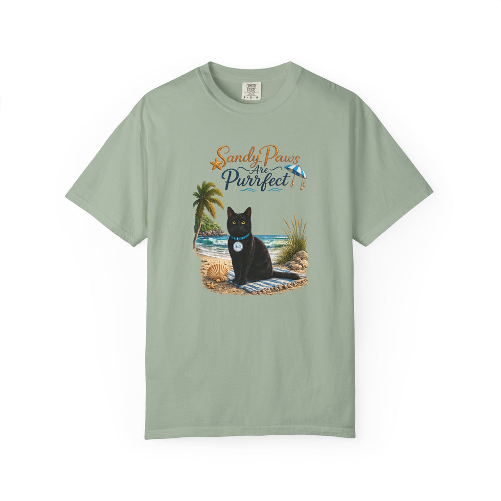 Sandy Paws Are Purrfect - Comfort Colors Unisex Garment Dyed Cat Beach T-Shirt