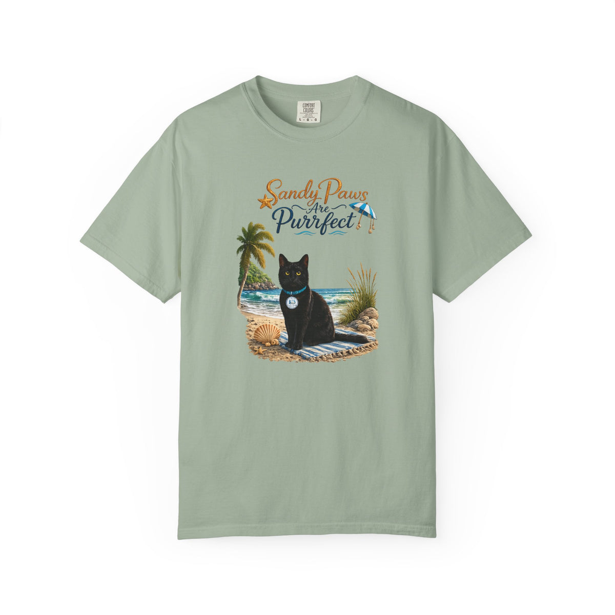 Sandy Paws Are Purrfect - Comfort Colors Unisex Garment Dyed Cat Beach T-Shirt