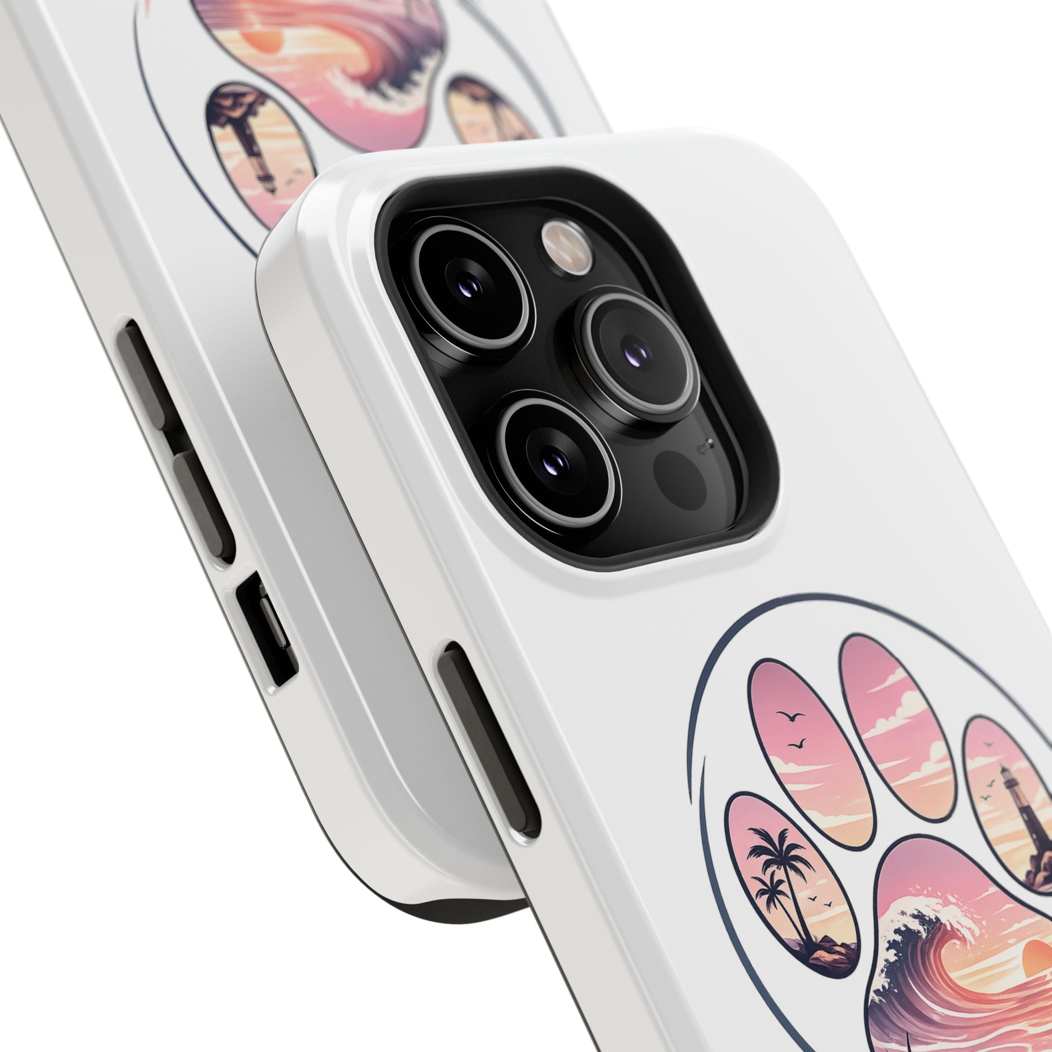 Beach Paw Phone Case — Impact-Resistant Tropical Paw Print iPhone Cover