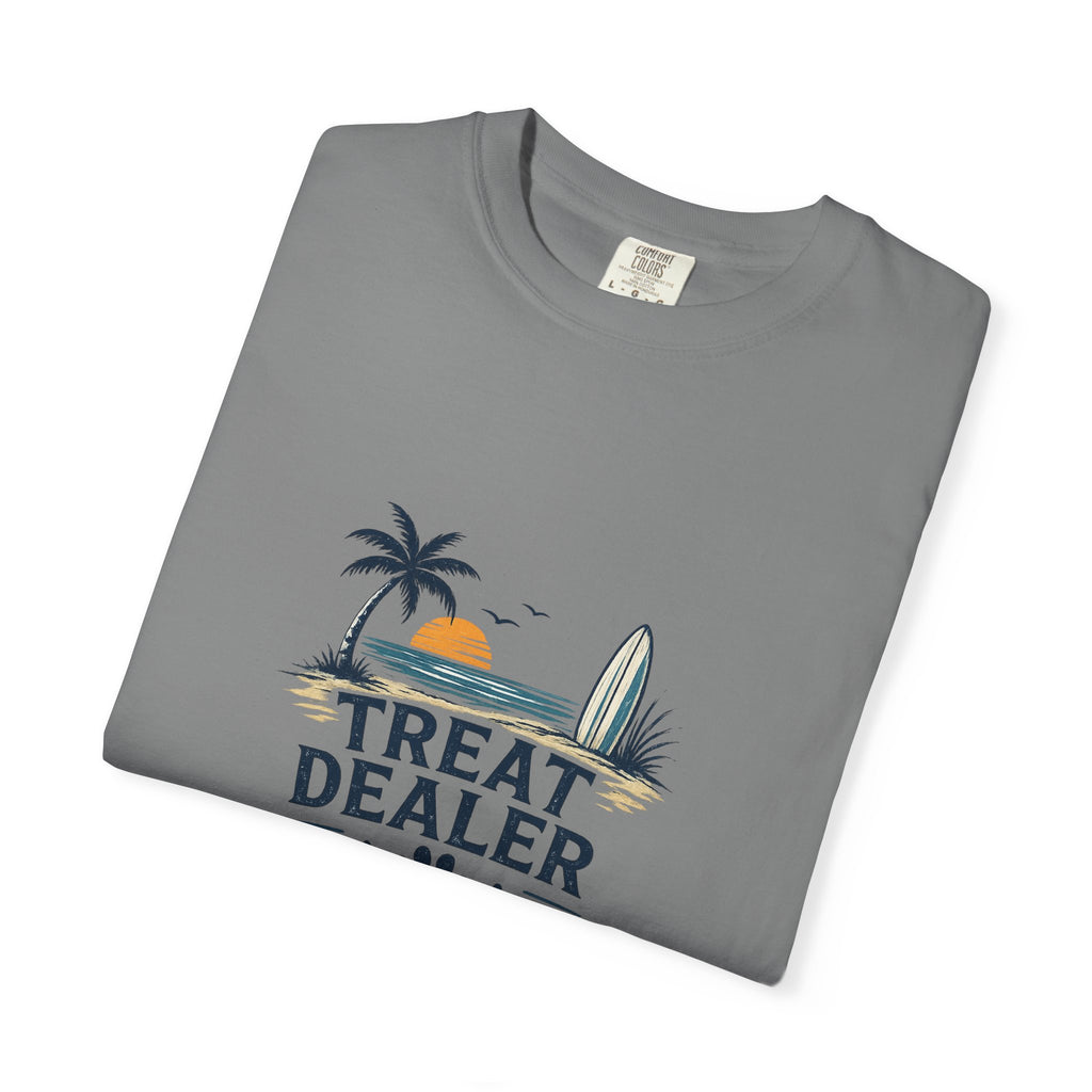 Treat Dealer Beach T-Shirt — Cute Dog Paw Surf Graphic