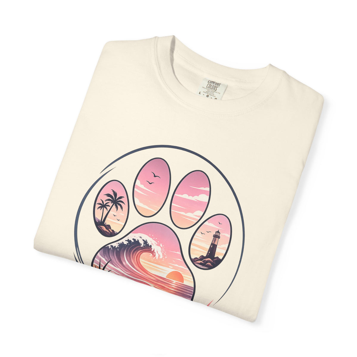 Sunset Paw Tee — Beach Wave Paw Print Unisex Comfort Colors T-Shirt