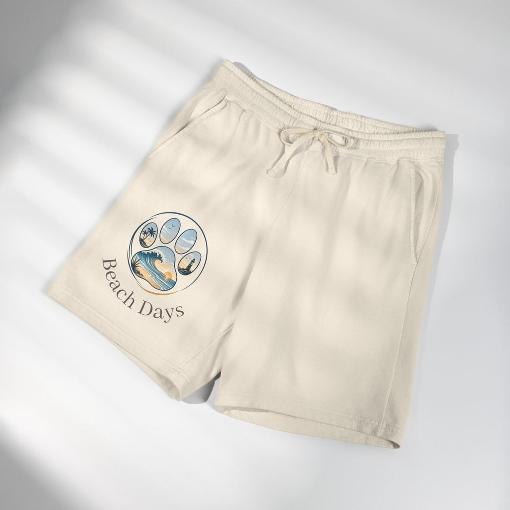 Beach Days Paw-Print Sweat Shorts — Lightweight Fleece Summer Lounge Shorts