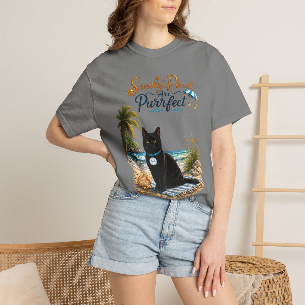 Sandy Paws Are Purrfect - Comfort Colors Unisex Garment Dyed Cat Beach T-Shirt