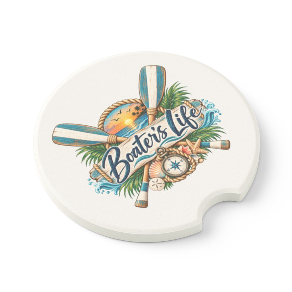 Boater's Life Soapstone Car Coaster – Nautical Boat Oars Compass Design