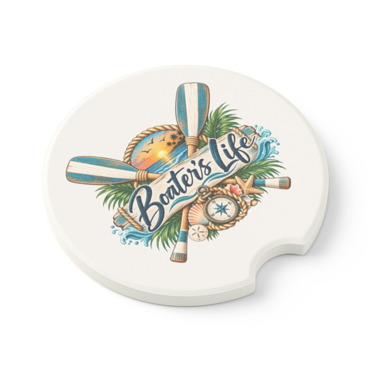 Boater's Life Soapstone Car Coaster – Nautical Boat Oars Compass Design